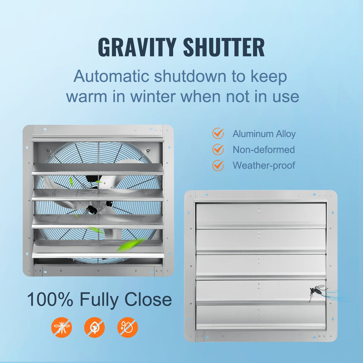 Shutter Exhaust Fan 610mm 1400RPM 2892 CFM Aluminum Wall Mount AC Motor Vent Fan