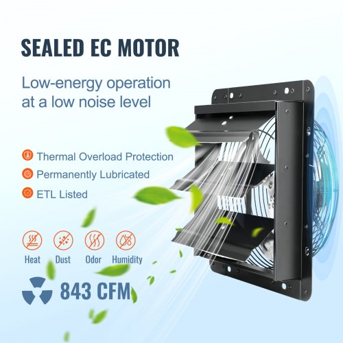 VEVOR Wall Mount Shutter Exhaust Fan 254mm EC Motor Adjustable Speed