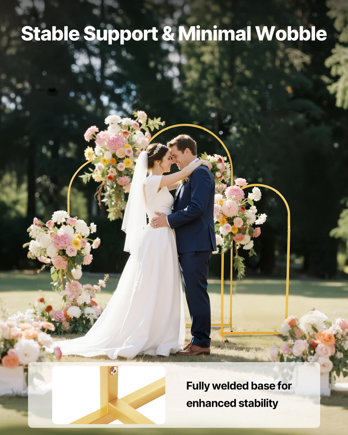 Arch Backdrop Stand Set of 3 1.8/1.5/1.2m Gold Metal for Events