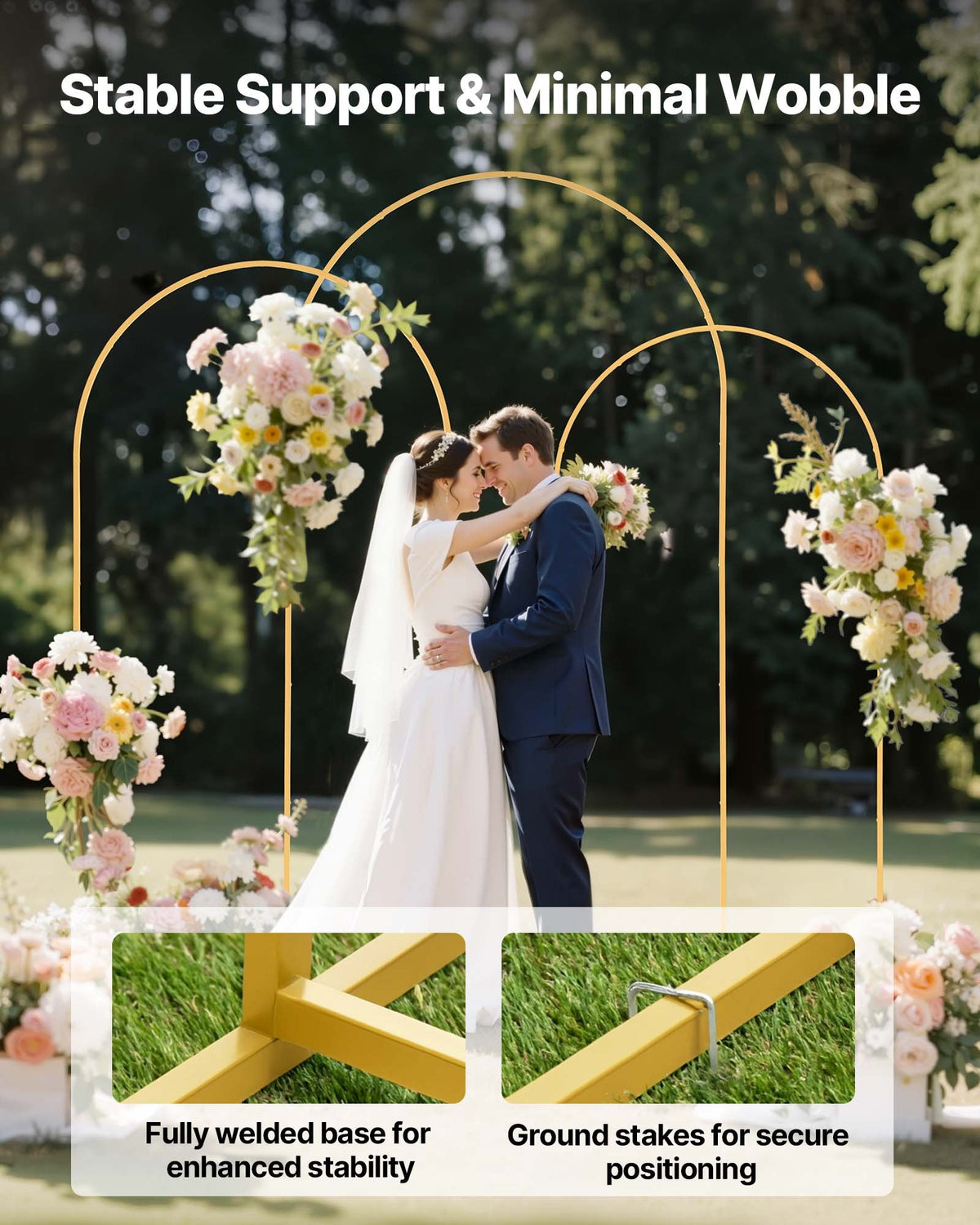 Set of 3 Gold Metal Arch Backdrop Stands for Wedding & Party Decoration