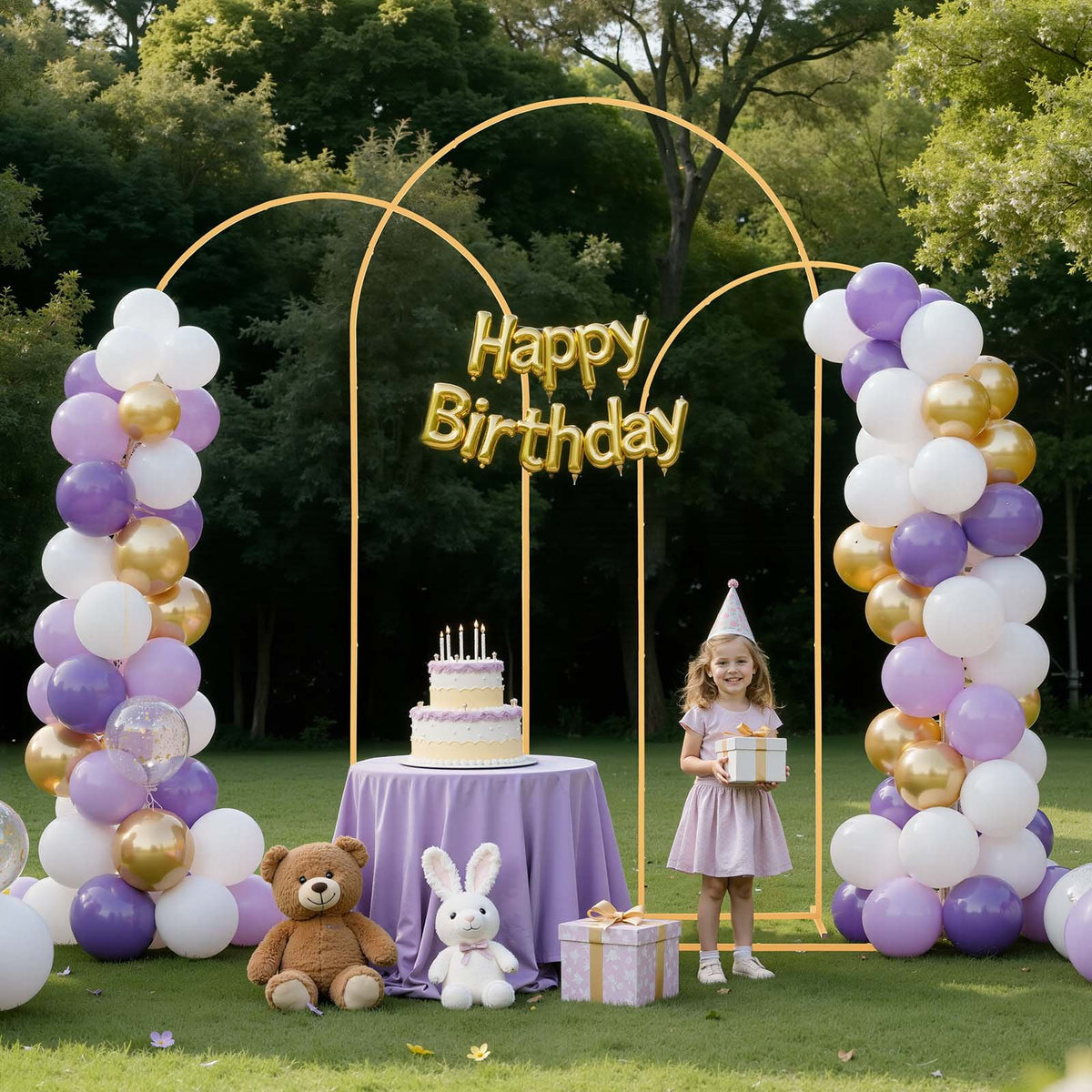 Set of 3 Gold Metal Arch Backdrop Stands for Wedding & Party Decoration