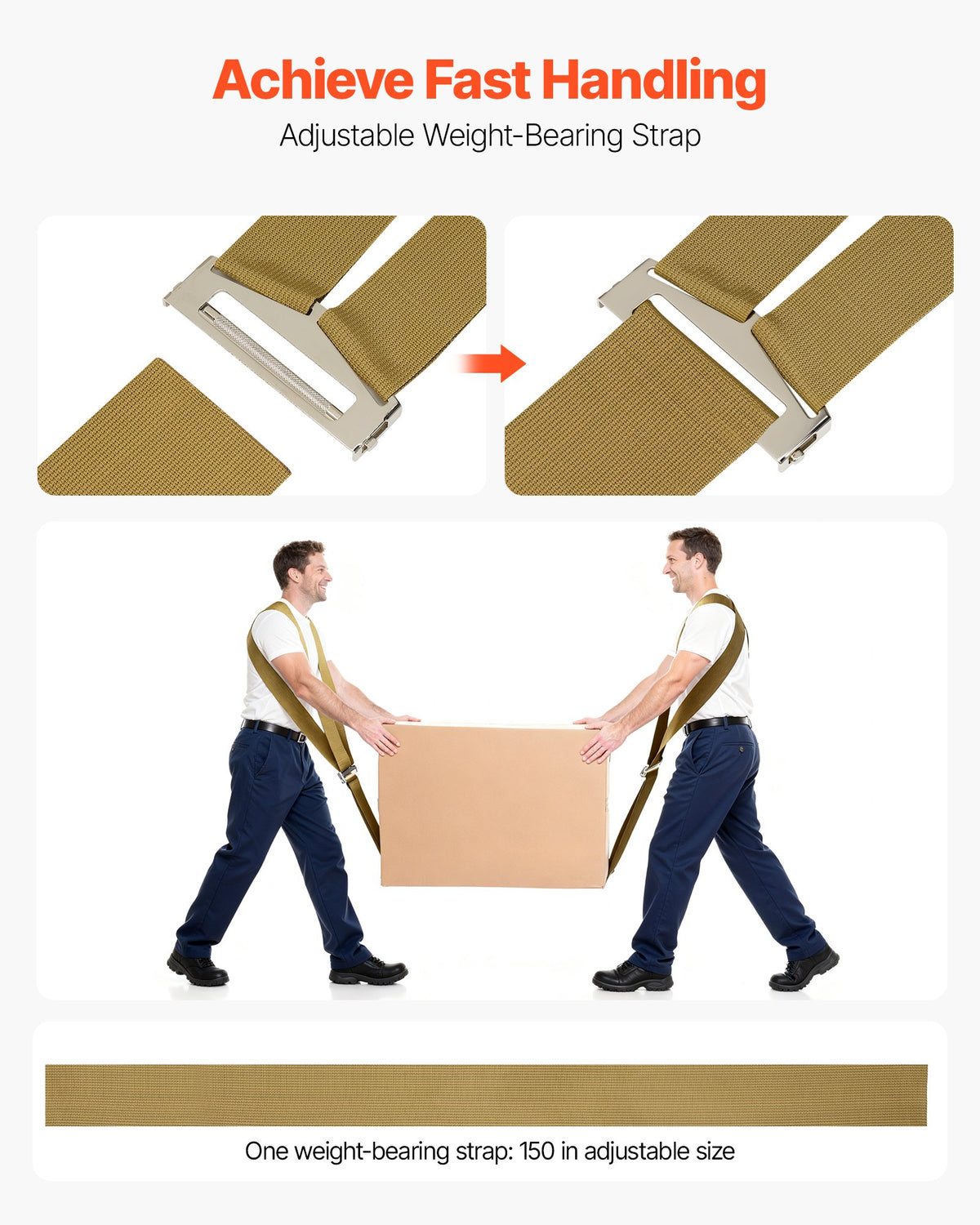 Moving Straps 2-Person Lifting System 453.6kg 2 Harness 1 Load Strap