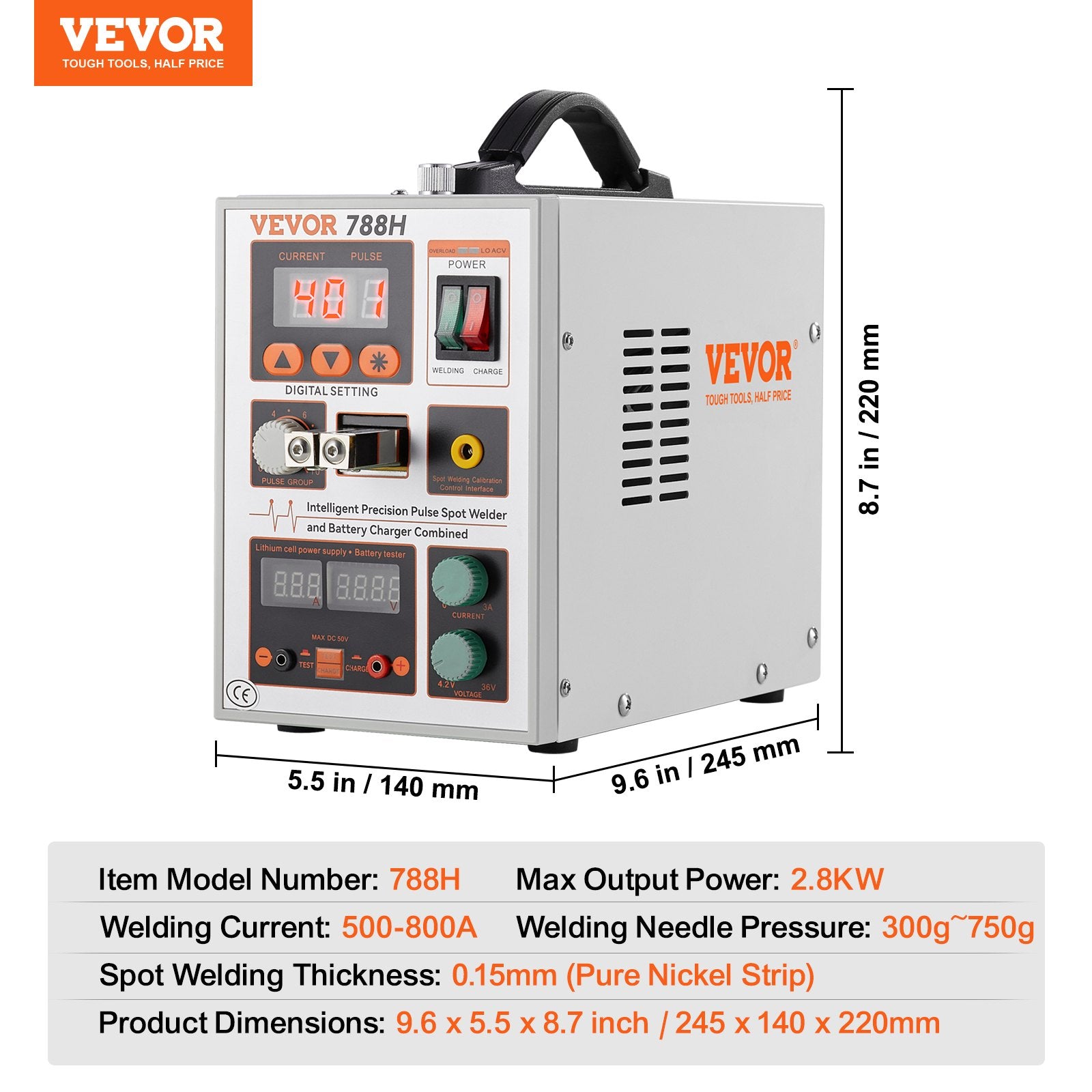 Portable High-Power Battery Spot Welder with 2 Welding Modes & LED Lighting