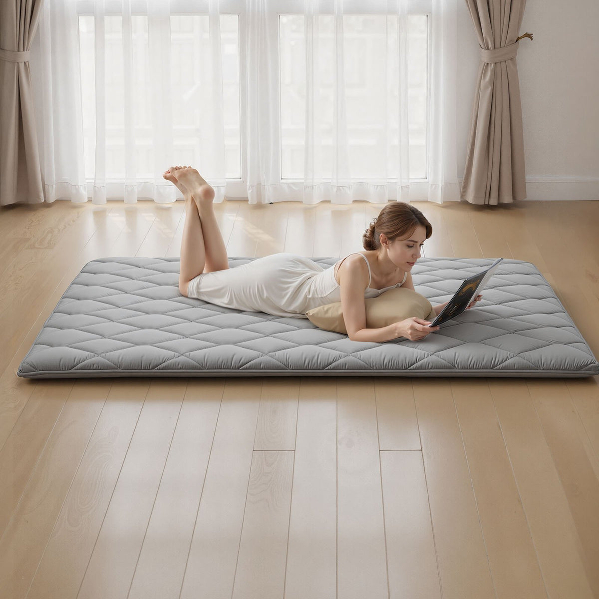 Tatami Mat Queen Size Foldable 9-Layer Futon Floor Mat 2032x1524x63.5mm Gray