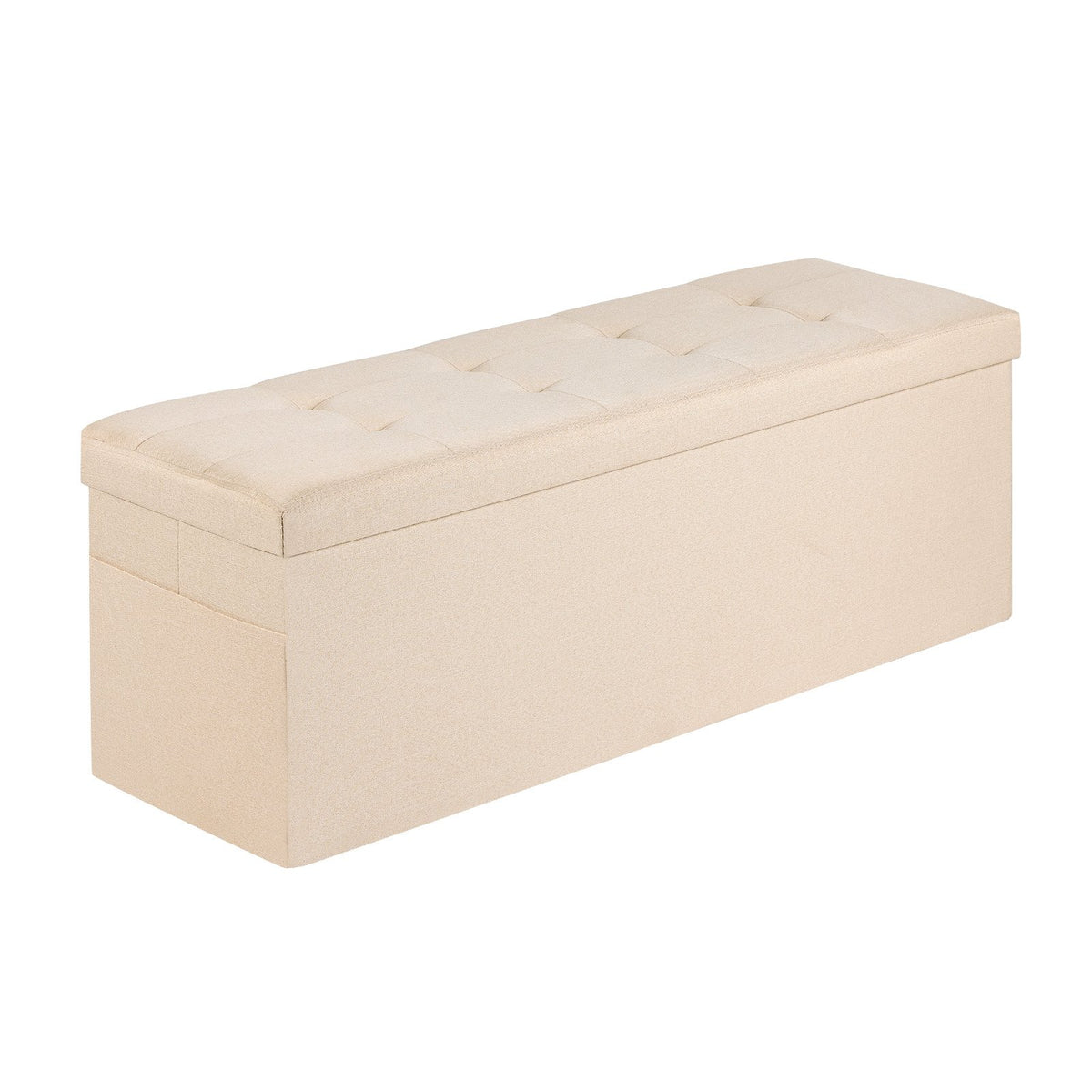 Storage Ottoman Bench Foldable Upholstered Linen Chest Side Bags 660lbs Beige