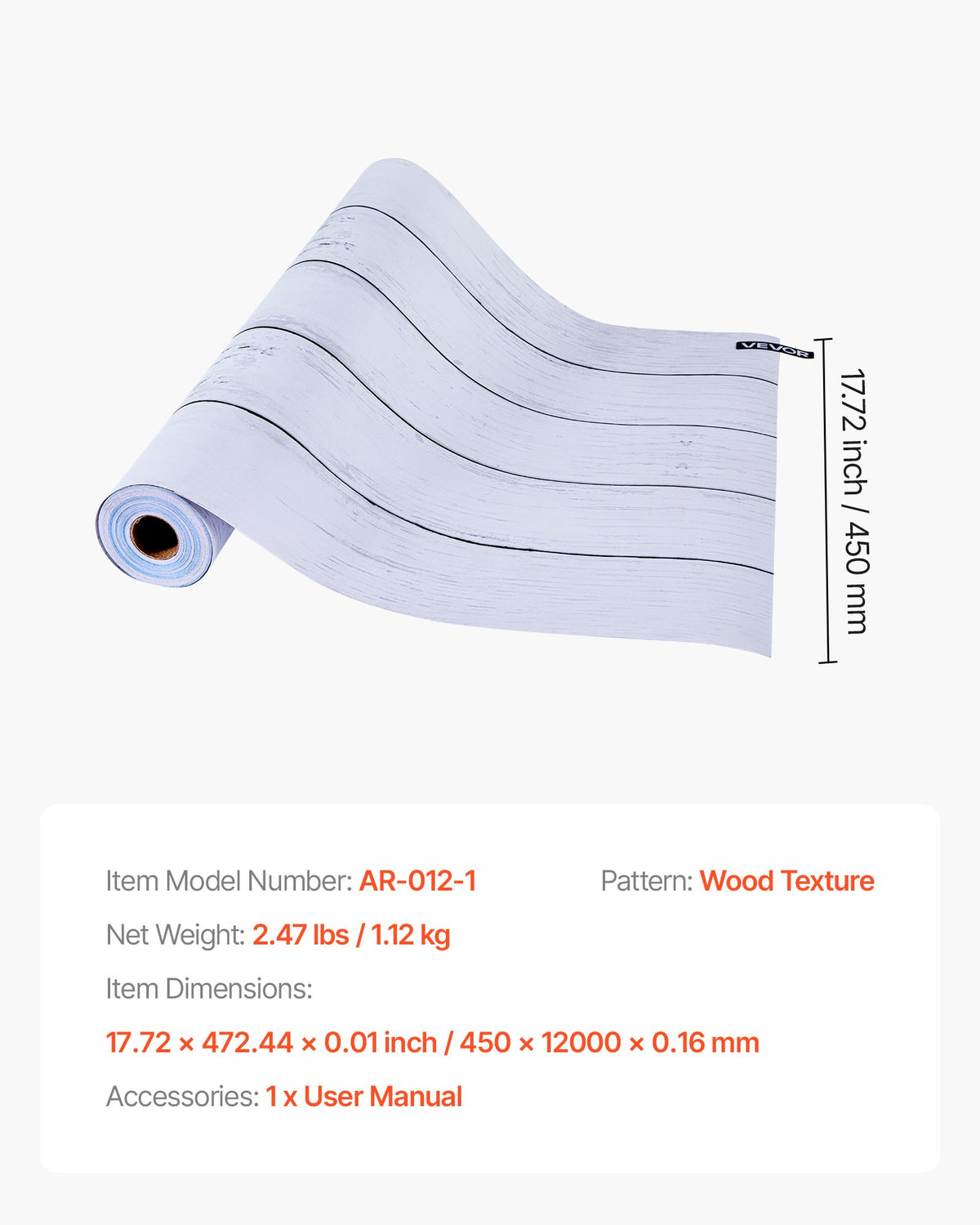 Peel and Stick Wallpaper 45cm x 12m White Wood Textured Waterproof Vinyl Roll