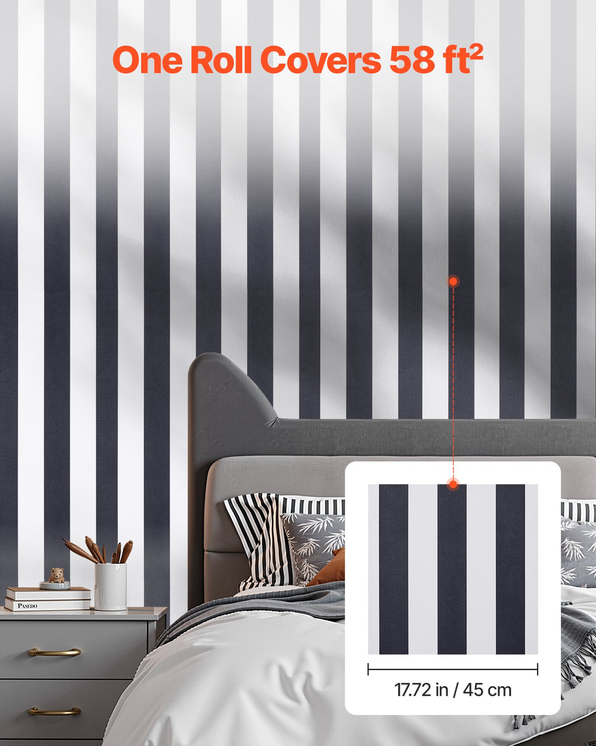 Peel and Stick Wallpaper 45cmx15m Black White Geometric Waterproof Self Adhesive