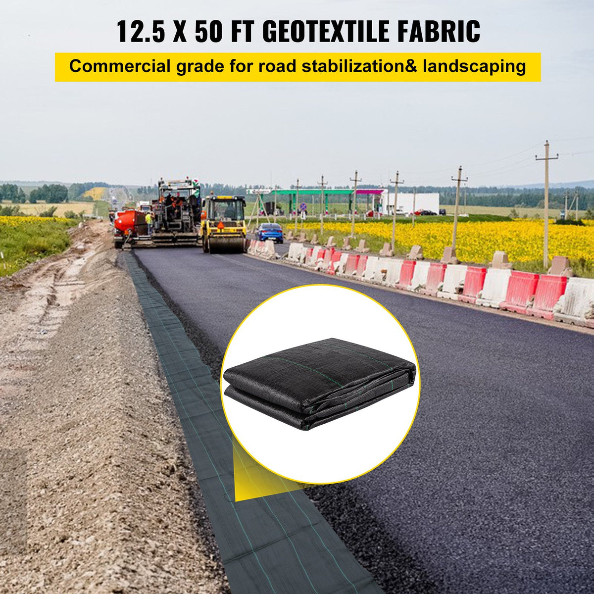 Geotextile Fabric 3.8x15.2m 3.5oz Woven PP 600lbs Tensile Driveway Weed Barrier
