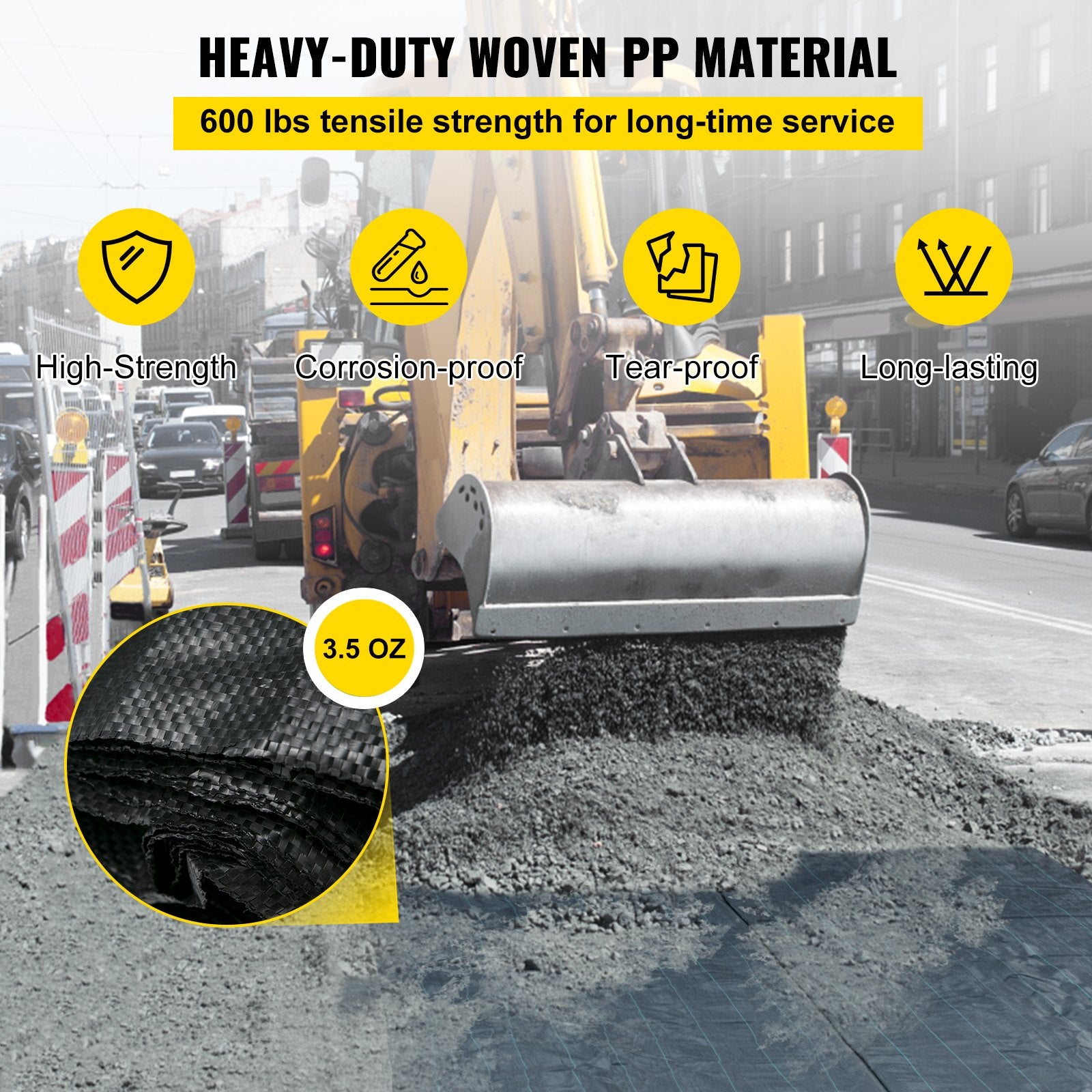 Geotextile Fabric 3.8x15.2m 3.5oz Woven PP 600lbs Tensile Driveway Weed Barrier