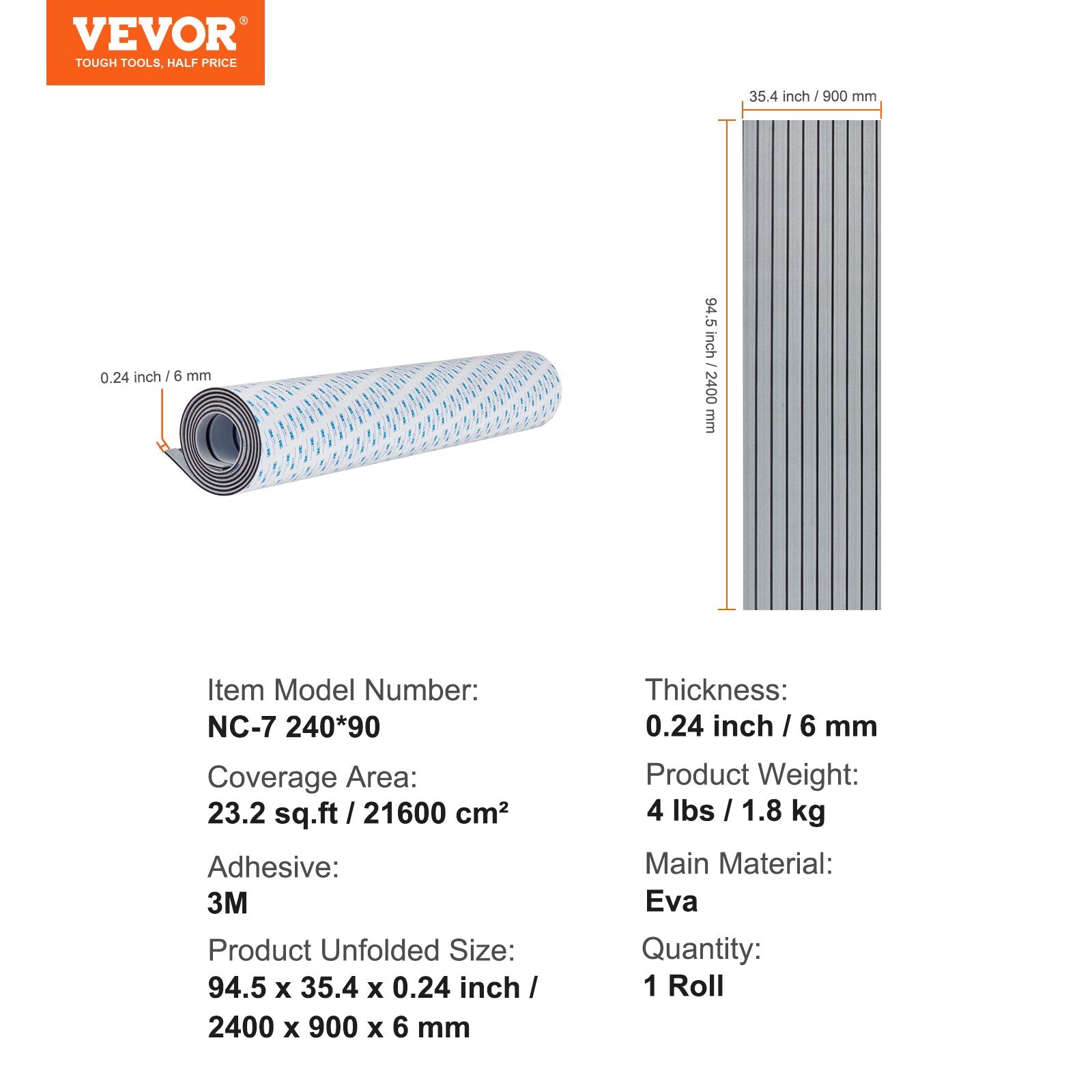 Boat Flooring EVA Foam Decking Non-Slip SelfAdhesive Marine 94.5x35.4 23.2sqft