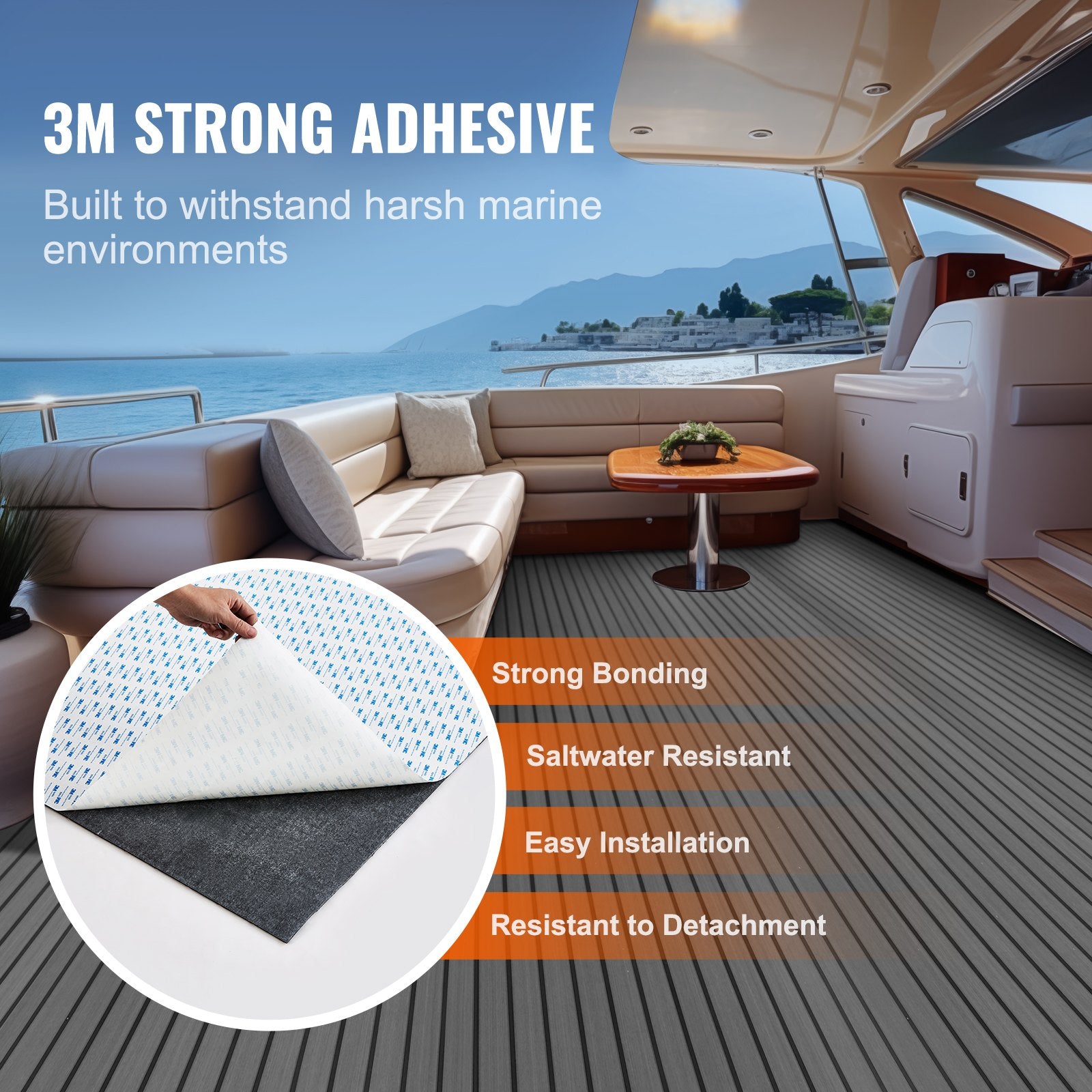 EVA Foam Boat Flooring 94.5" x 17.7" Non-Slip Self-Adhesive Marine Decking