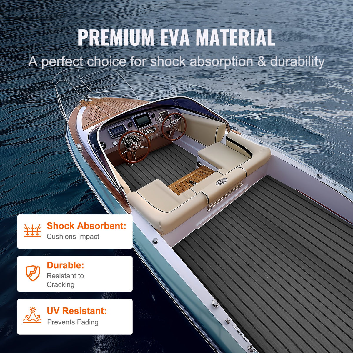 EVA Foam Boat Flooring 94.5" x 17.7" Non-Slip Self-Adhesive Marine Decking