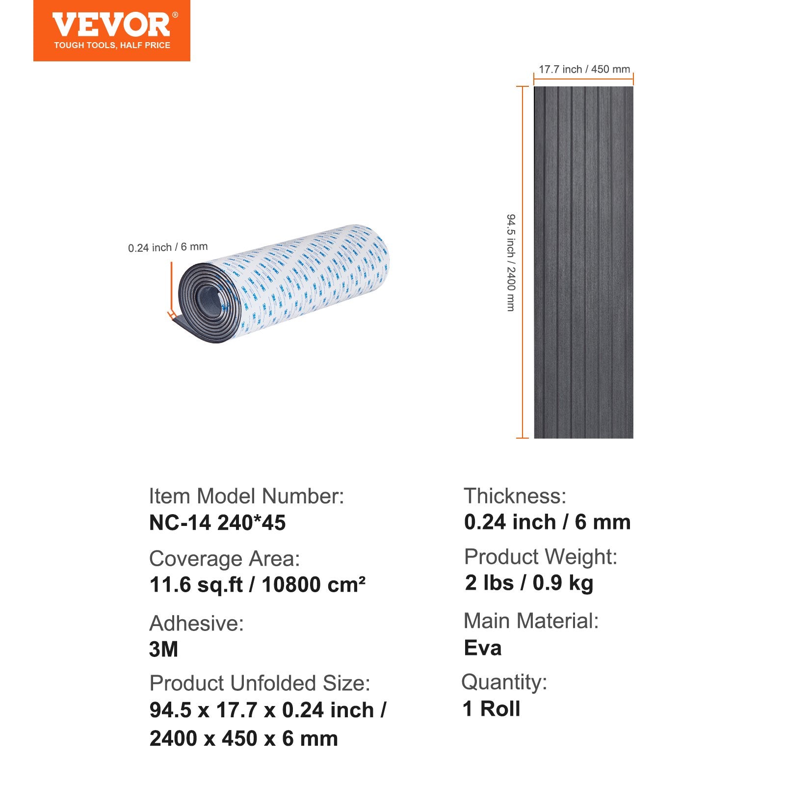 EVA Foam Boat Flooring 94.5" x 17.7" Non-Slip Self-Adhesive Marine Decking
