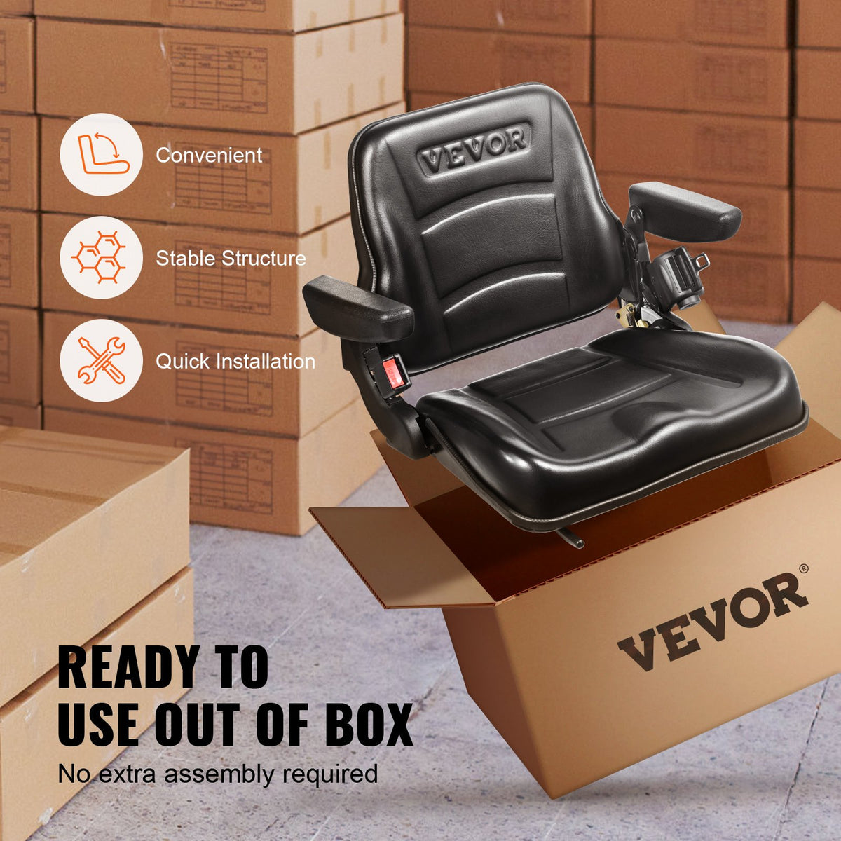 Universal Forklift Seat with Armrests Seatbelt Adjustable