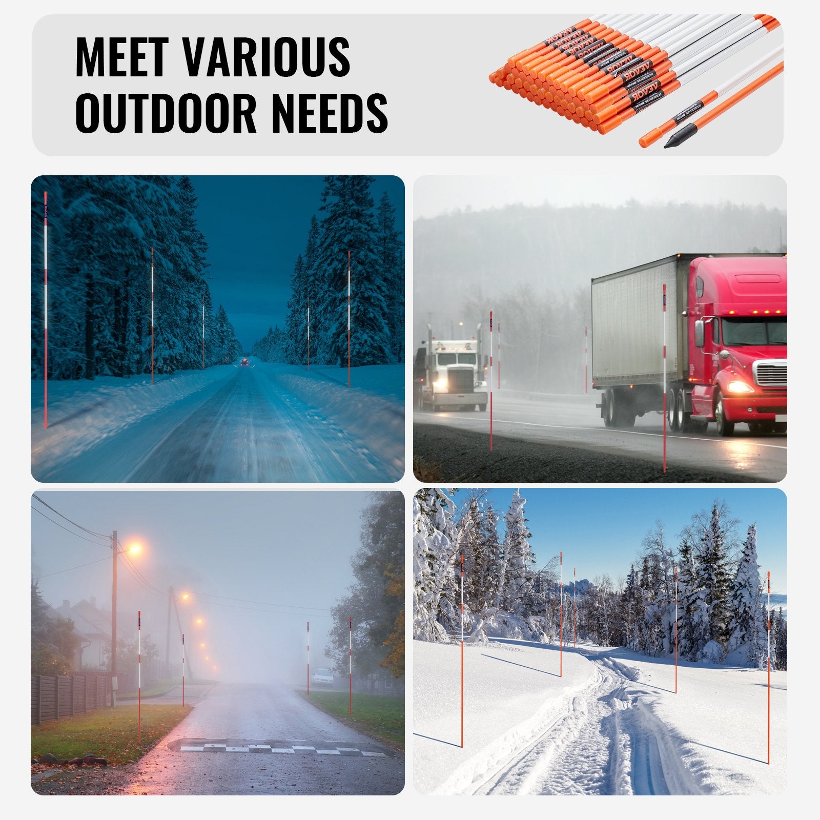 Driveway Markers 100 PCS 121.5cm Orange Fiberglass Snow Stakes Reflective Tape