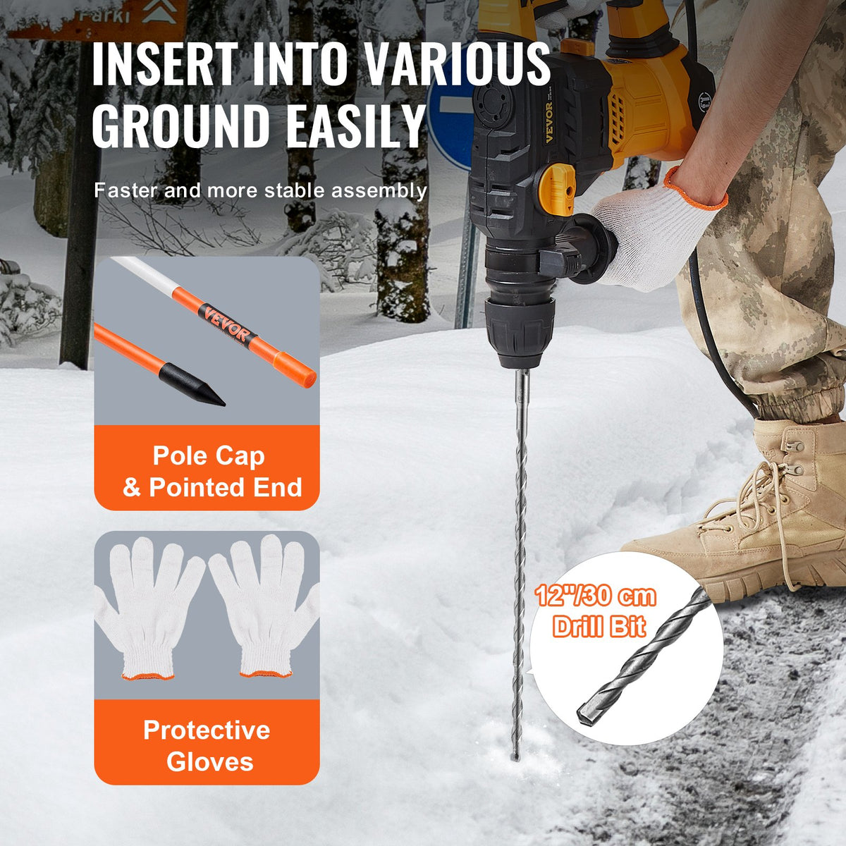 Driveway Markers 50 PCS Orange Fiberglass Snow Stakes 121.5cm Reflective Tape