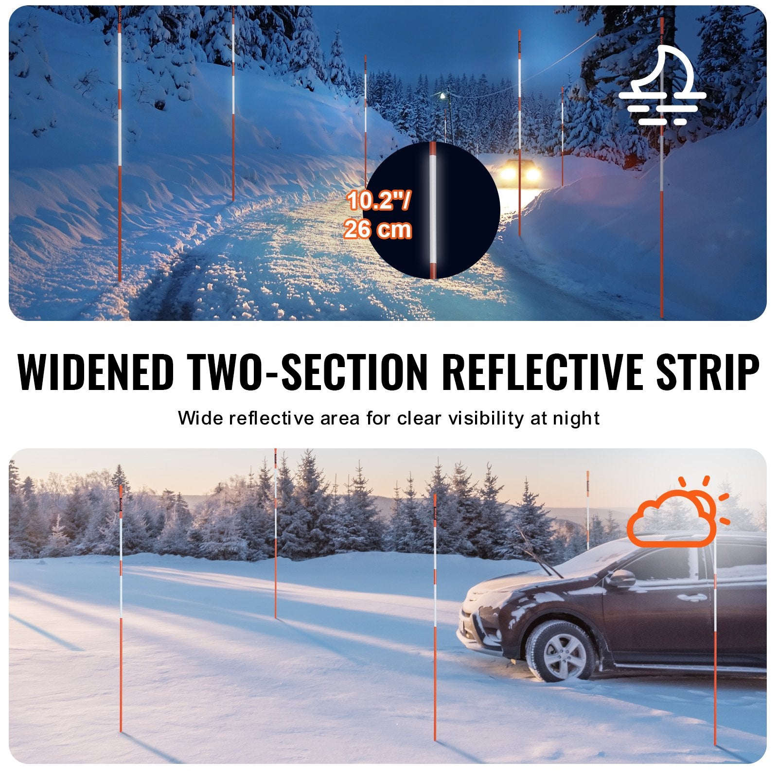 Driveway Markers 50 PCS Orange Fiberglass Snow Stakes 121.5cm Reflective Tape