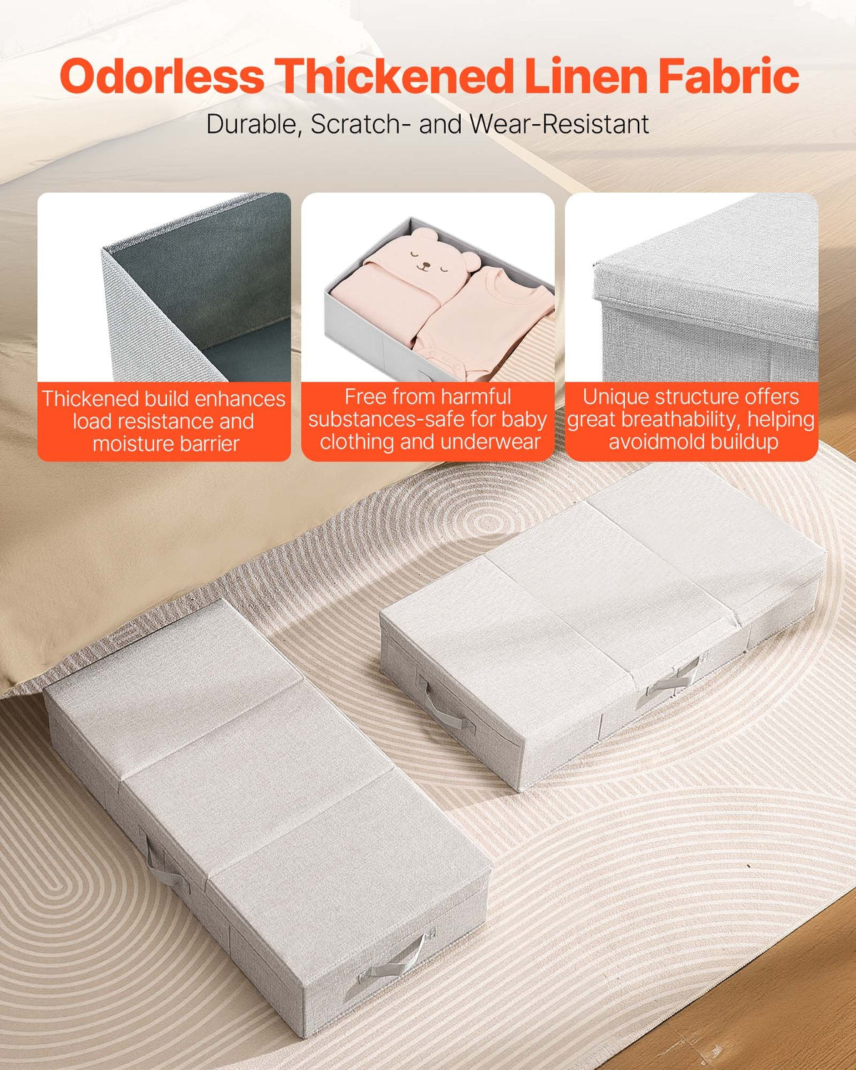 Under Bed Storage 48L Gray Drawer Bins with Lids 805x405x155mm, 2 Pack