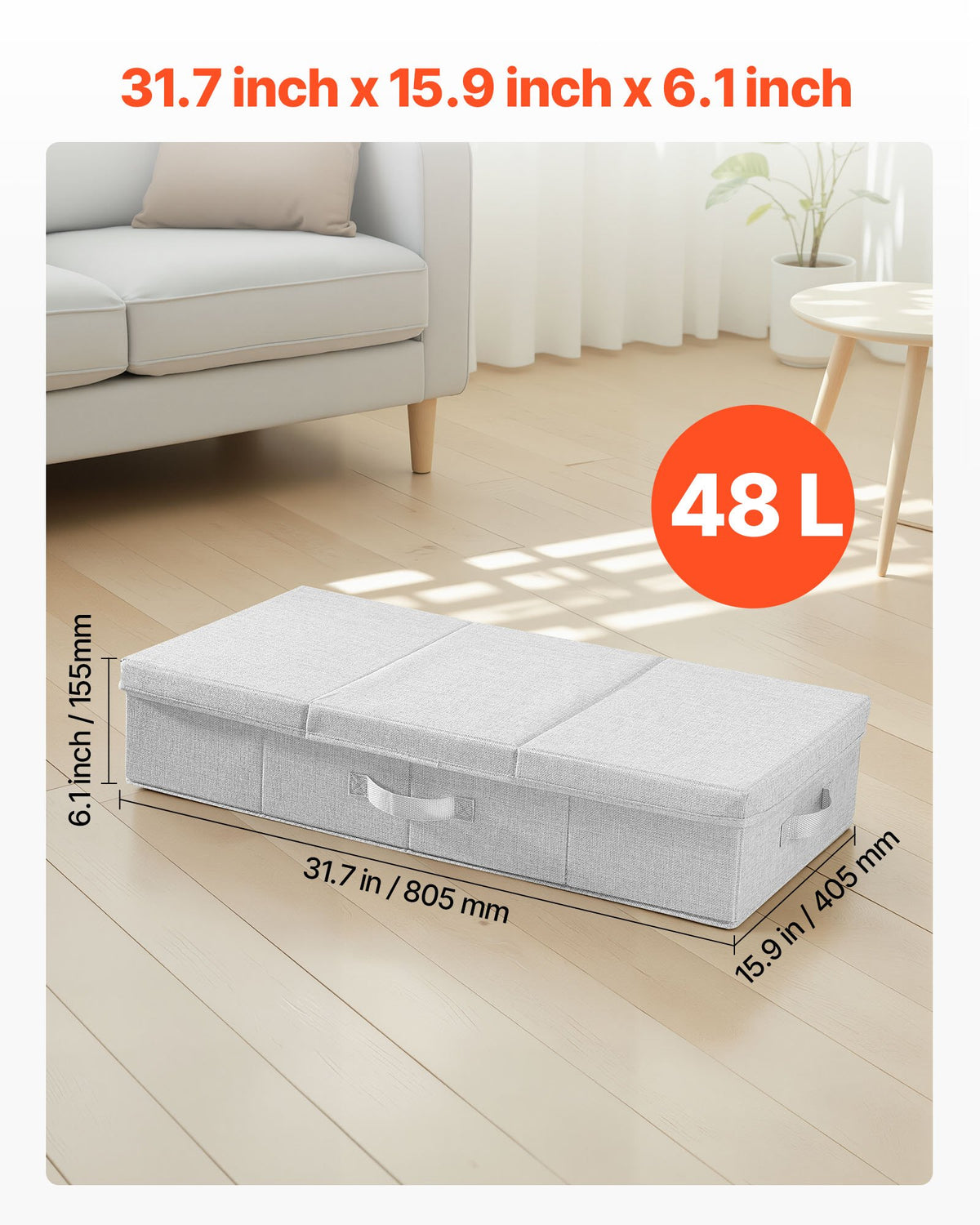 Under Bed Storage 48L Gray Drawer Bins with Lids 805x405x155mm, 2 Pack