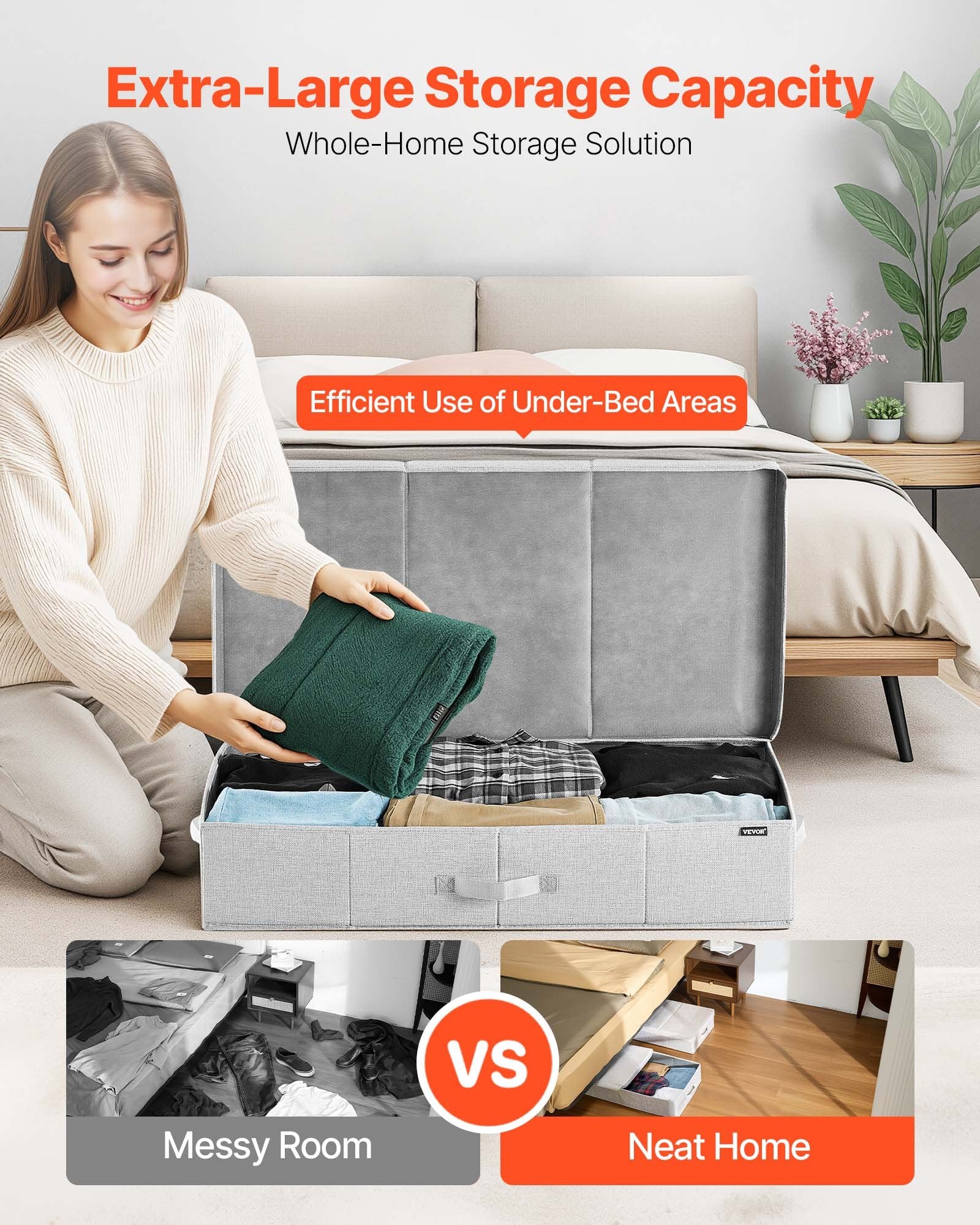 Under Bed Storage 48L Gray Drawer Bins with Lids 805x405x155mm, 2 Pack