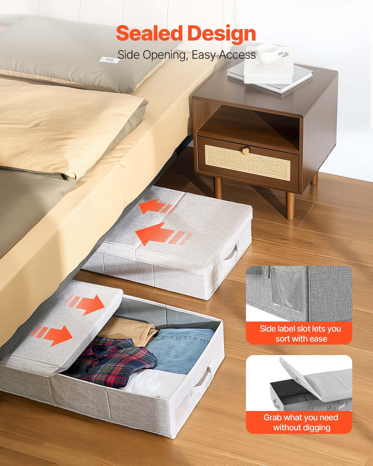Under Bed Storage 48L Gray Drawer Bins with Lids 805x405x155mm, 2 Pack