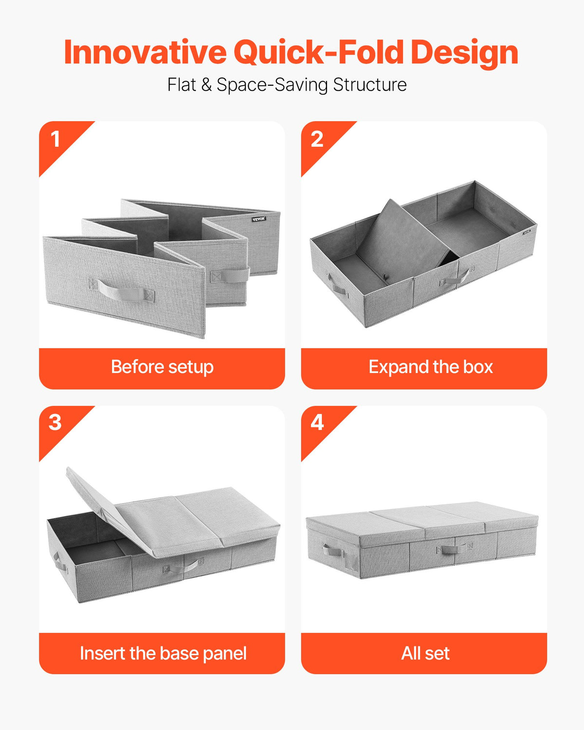 Under Bed Storage 48L Gray Drawer Bins with Lids 805x405x155mm, 2 Pack