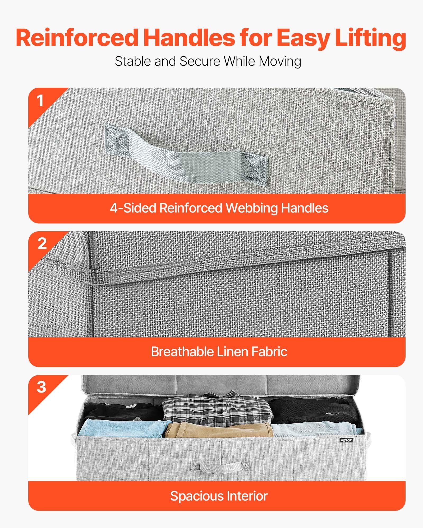 Under Bed Storage 48L Gray Drawer Bins with Lids 805x405x155mm, 2 Pack