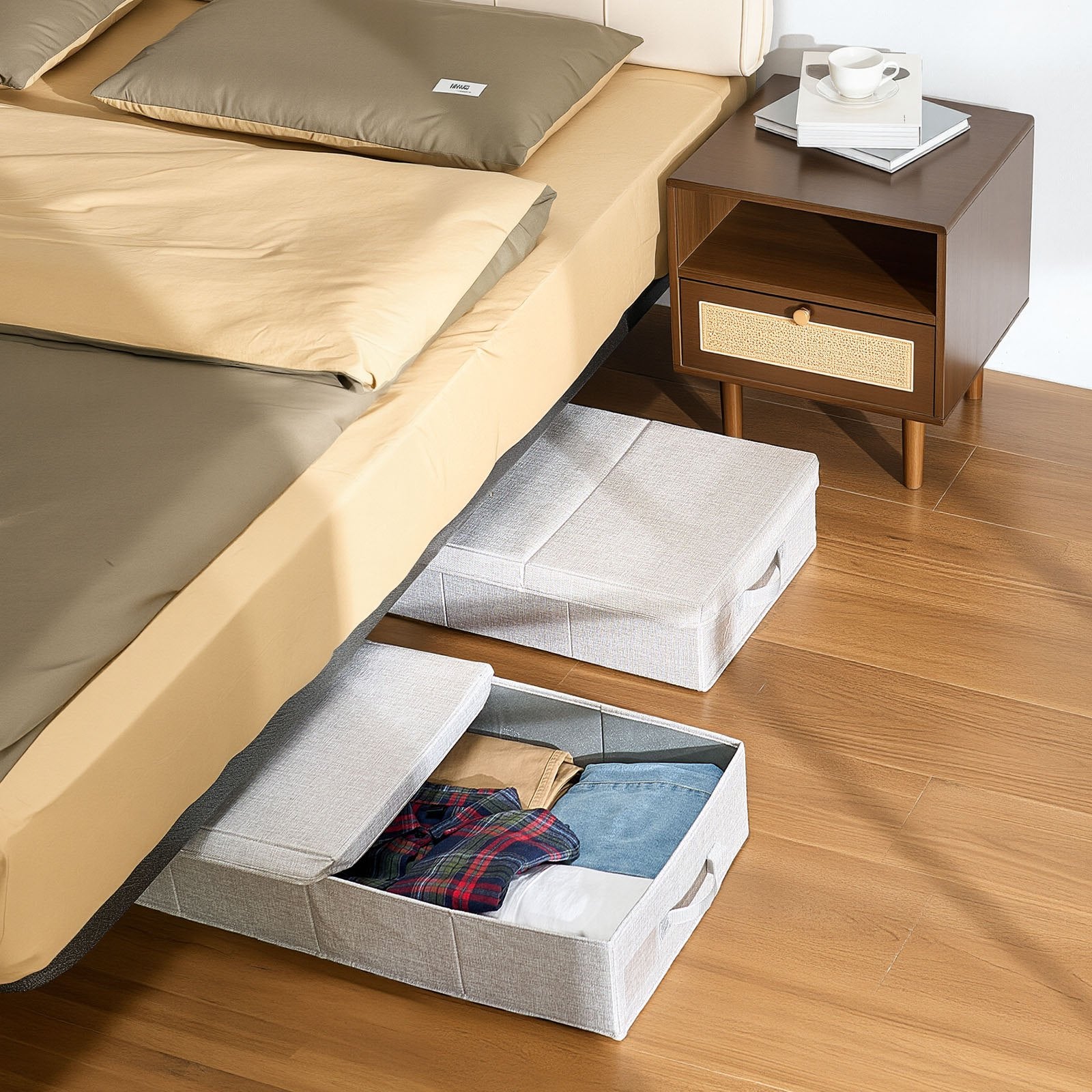 Under Bed Storage 48L Gray Drawer Bins with Lids 805x405x155mm, 2 Pack