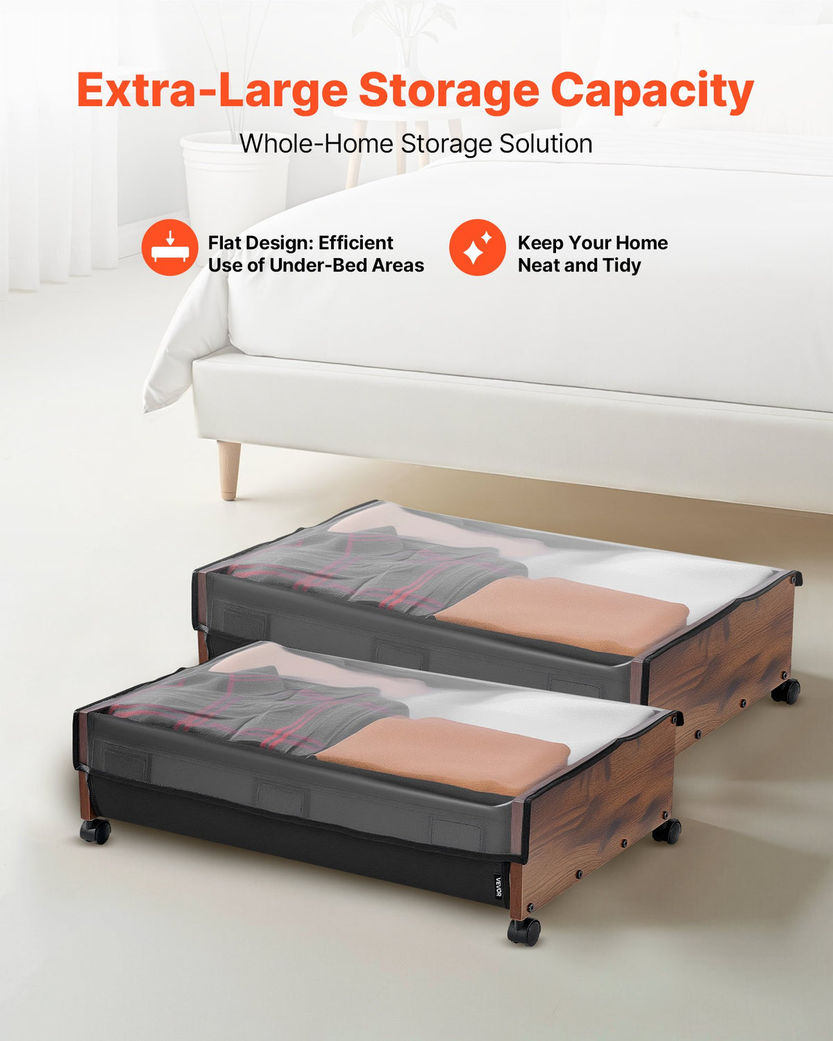 Under Bed Storage with Wheels 650x460x180mm Lockable Rolling Bins 2 Pack