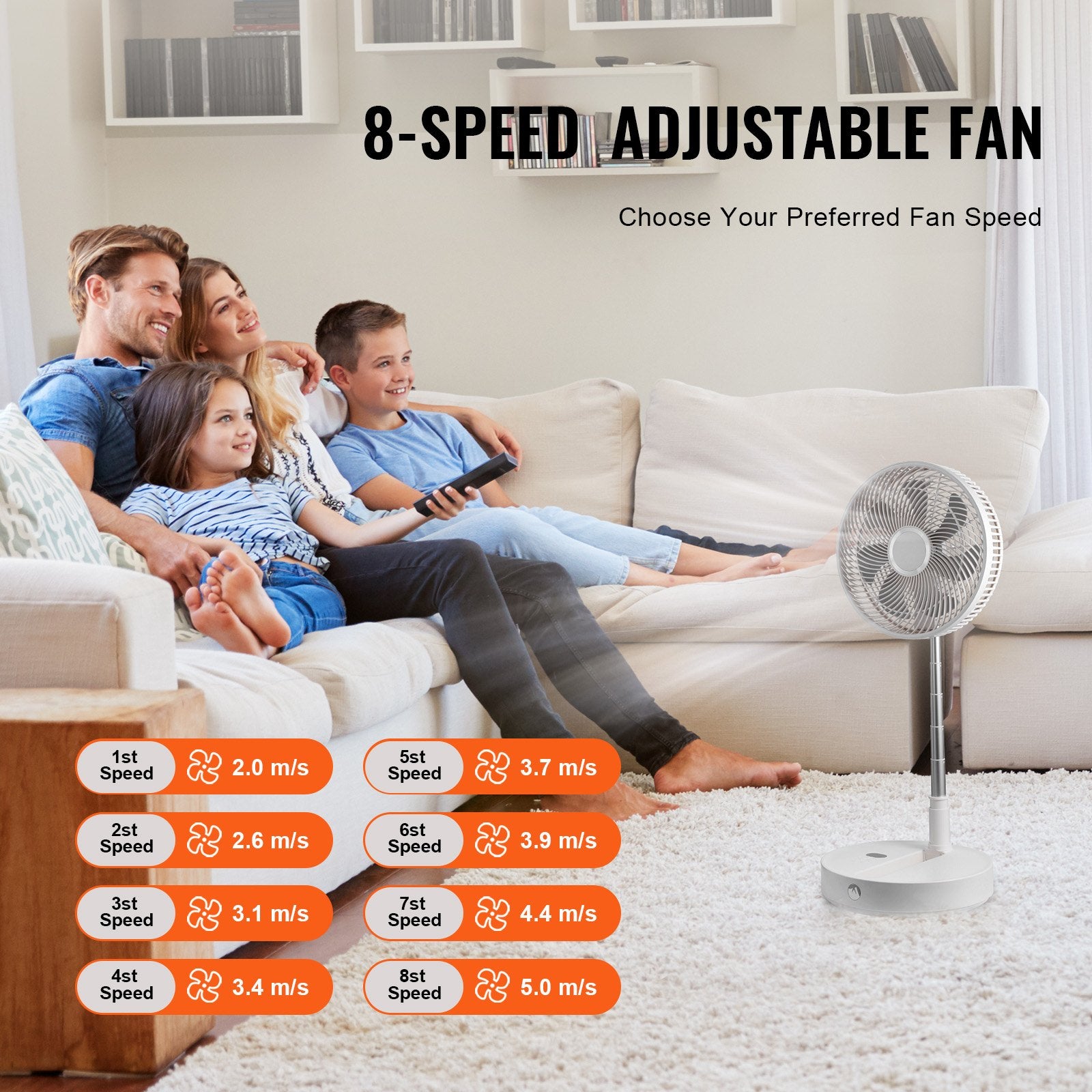 12 Inch Foldable Standing Fan Remote 4-Speed Quiet Portable USB Rechargeable