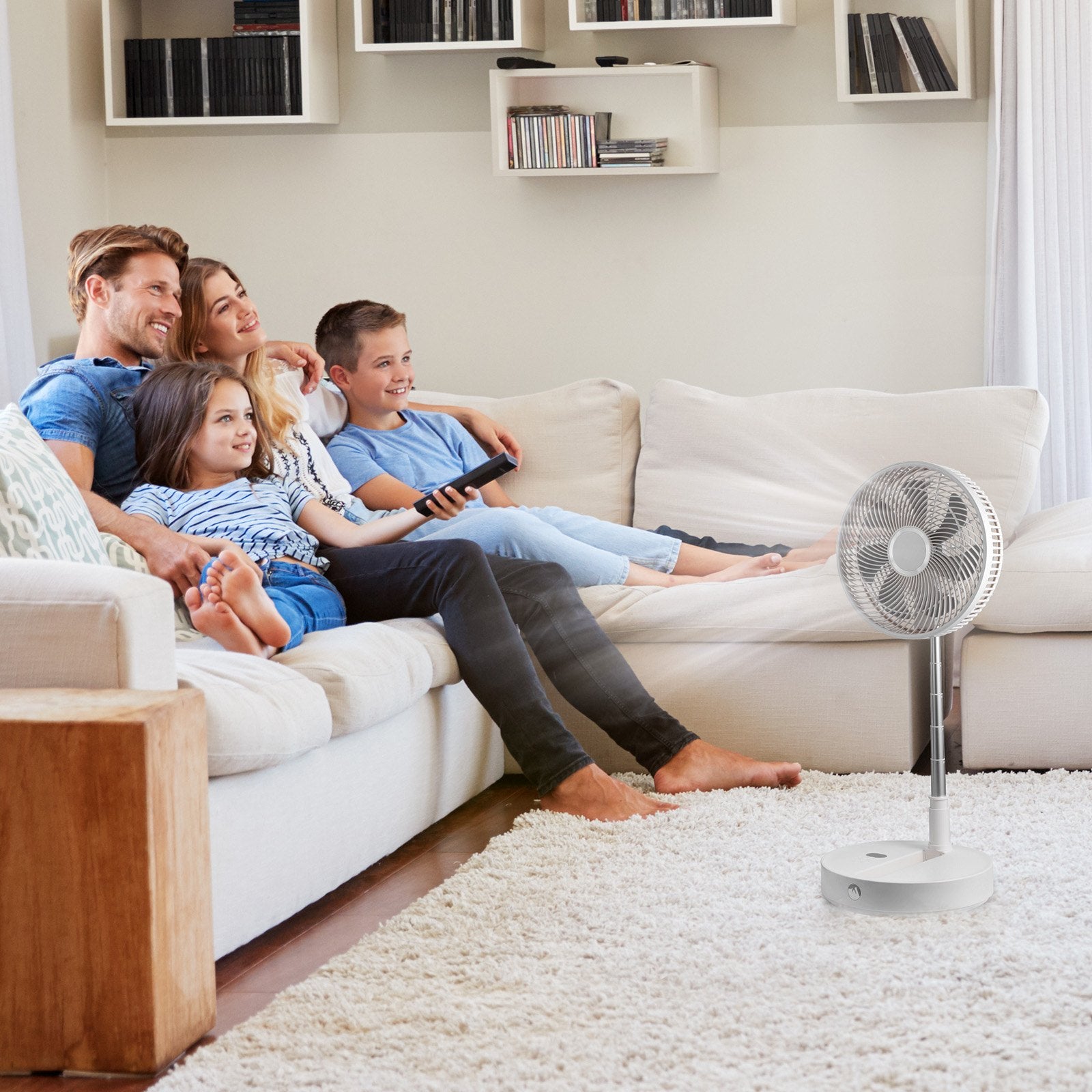 12 Inch Foldable Standing Fan Remote 4-Speed Quiet Portable USB Rechargeable