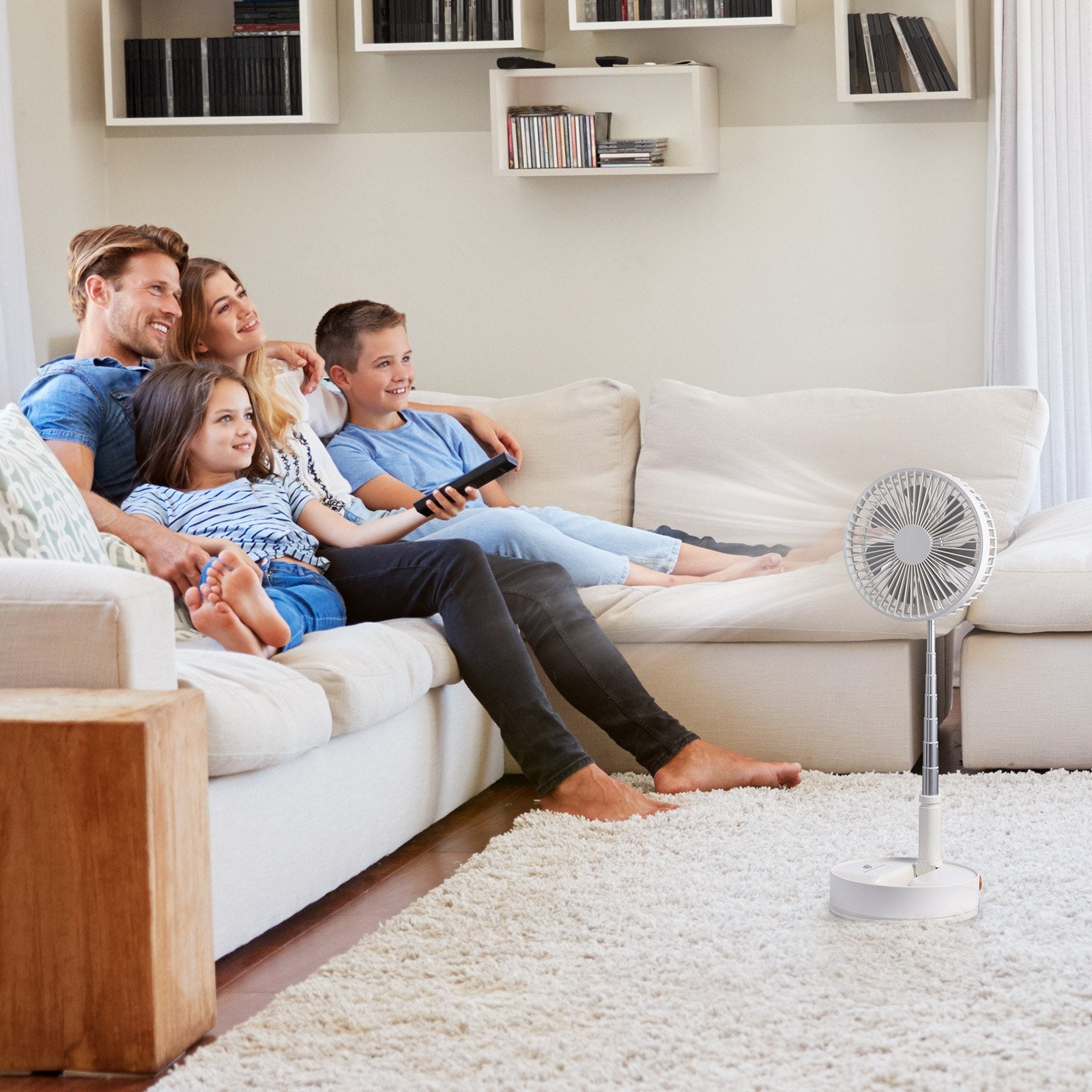 8" Foldable Oscillating Standing Fan 4-Speed Portable USB Rechargeable Remote