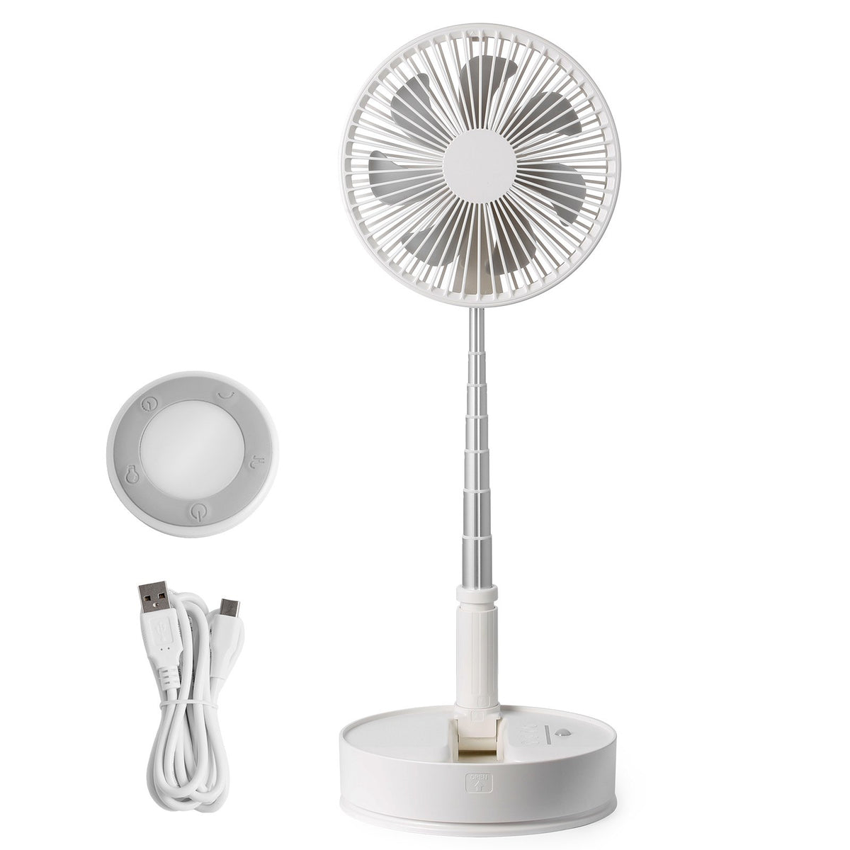 8" Foldable Oscillating Standing Fan 4-Speed Portable USB Rechargeable Remote