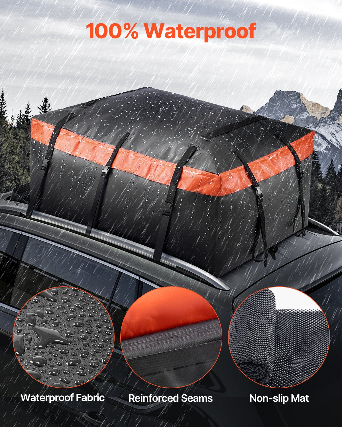 Car Rooftop Cargo Carrier Bag 20cuft Heavy Duty 840D PVC Waterproof w/Lock Mat
