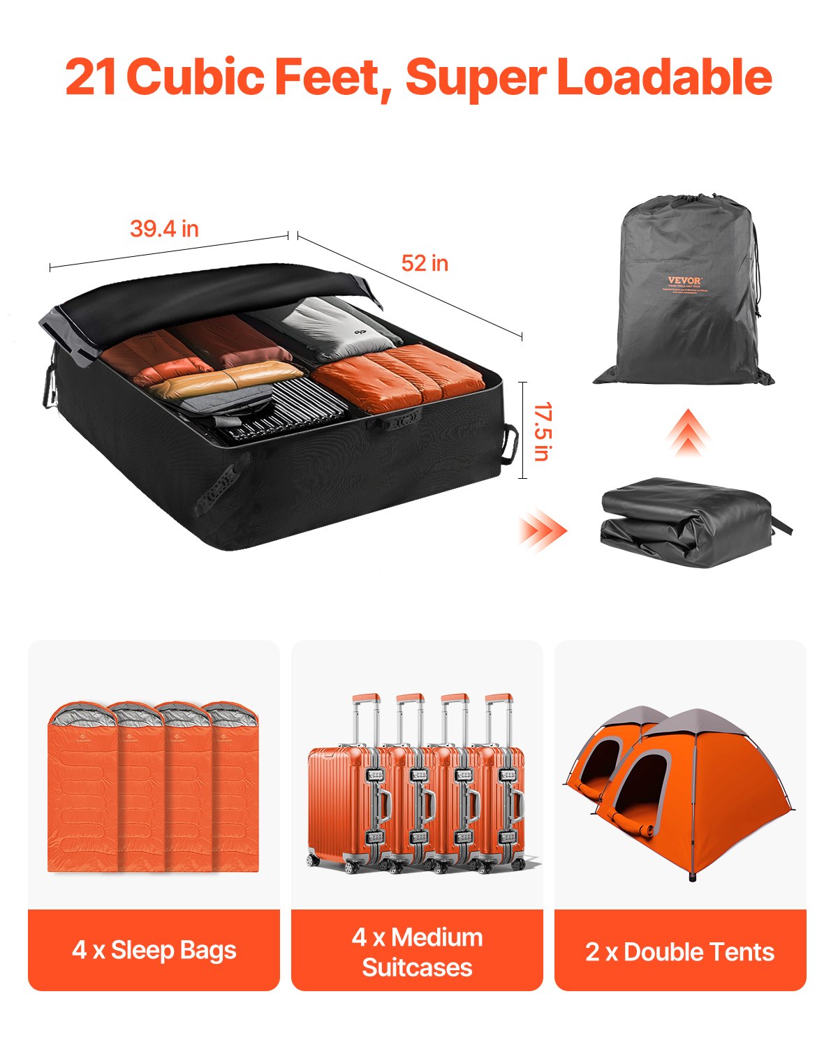 Waterproof Oxford 21 Cu Ft Car Rooftop Cargo Carrier Roof Bag