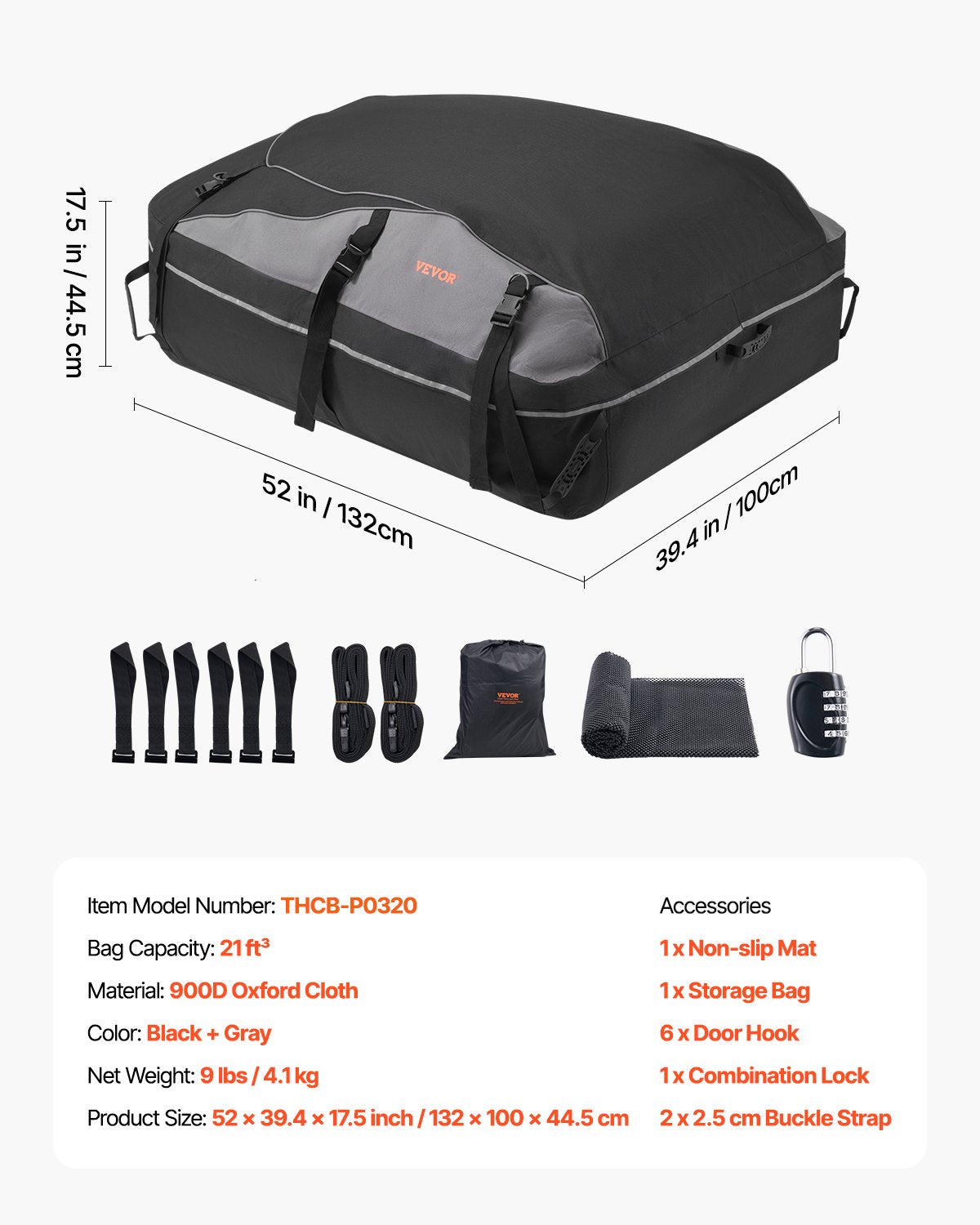 Waterproof Oxford 21 Cu Ft Car Rooftop Cargo Carrier Roof Bag