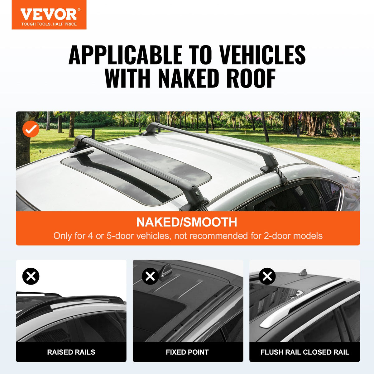 Roof Rack Cross Bars Universal Aluminum Adjustable Bare Roof 70KG with Locks
