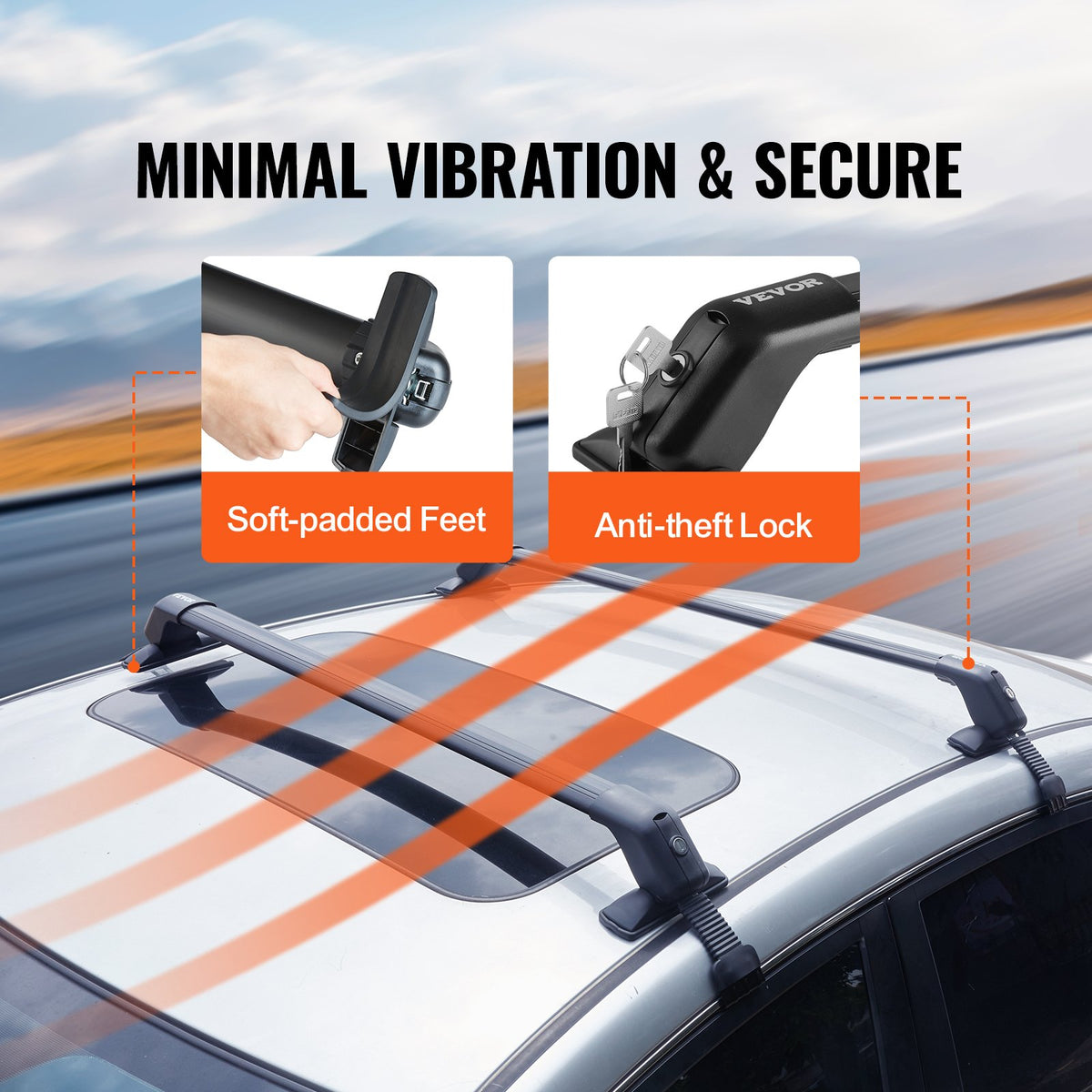 Roof Rack Cross Bars Universal Aluminum Adjustable Bare Roof 70KG with Locks