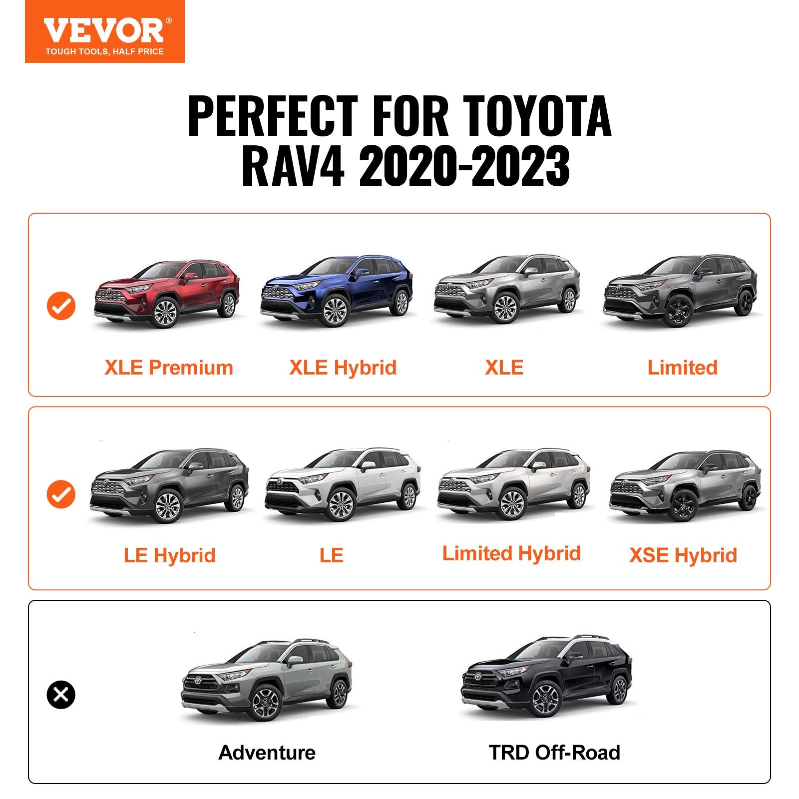 Roof Rack Cross Bars for Toyota RAV4 2020-2023, 160 lbs Load, Aluminum with Lock