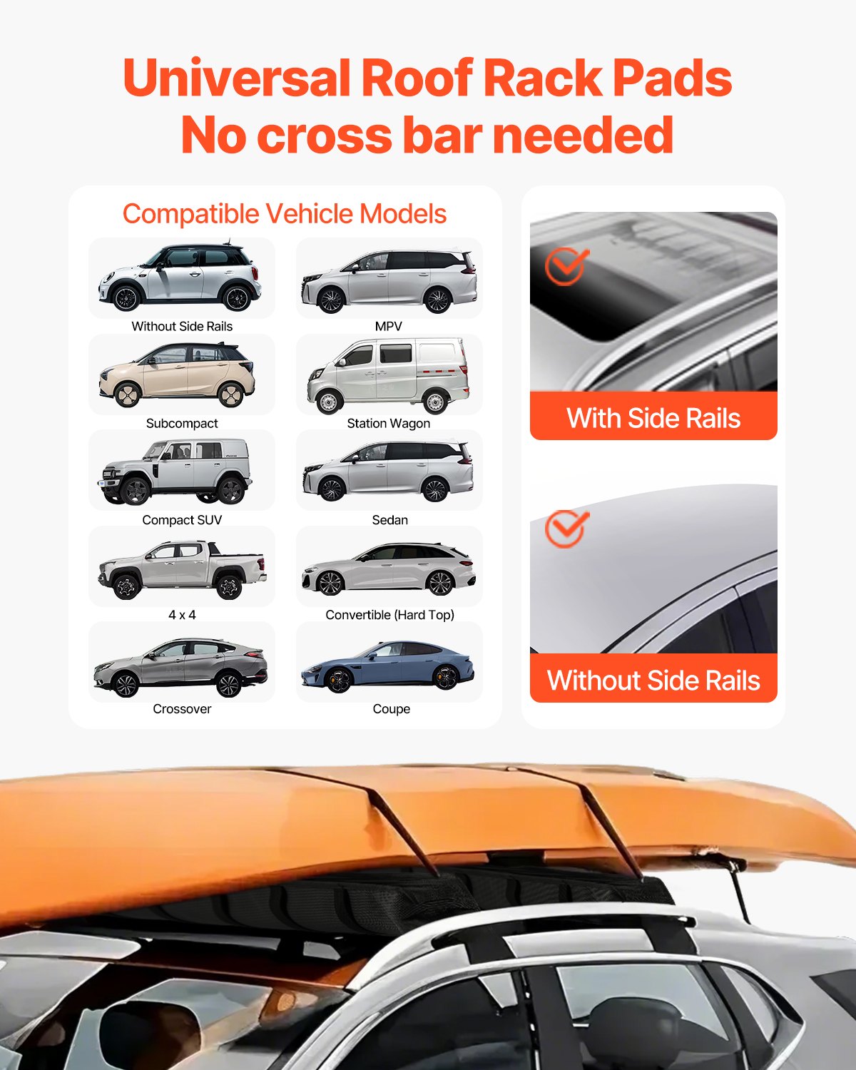 Soft Roof Rack Pads 33in Universal Car 176lbs Luggage Kayak Carrier w/Straps Bag