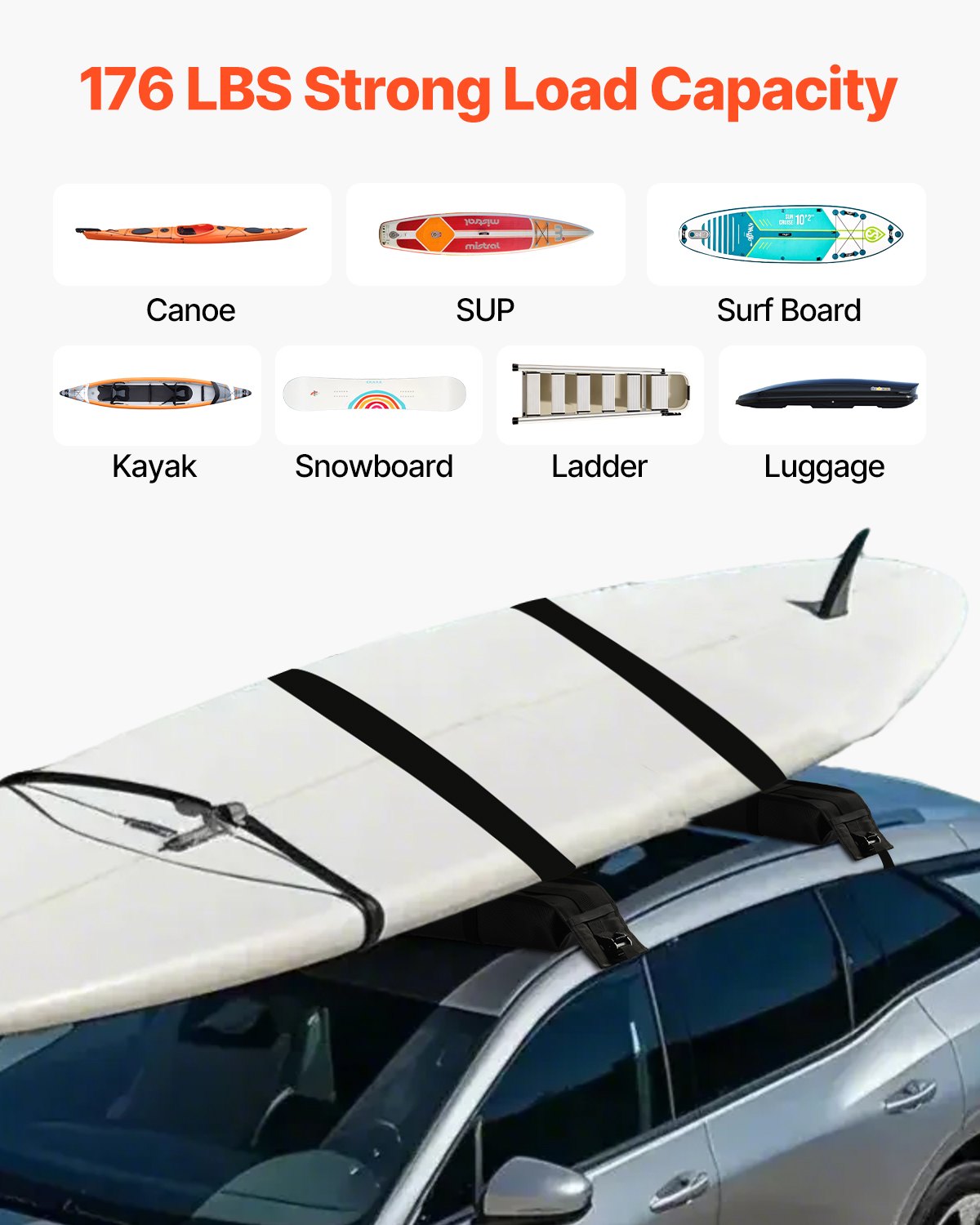 Soft Roof Rack Pads 33in Universal Car 176lbs Luggage Kayak Carrier w/Straps Bag