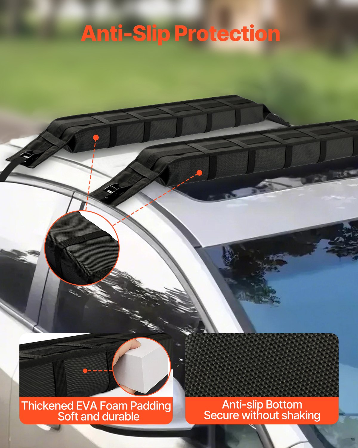 Soft Roof Rack Pads 33in Universal Car 176lbs Luggage Kayak Carrier w/Straps Bag