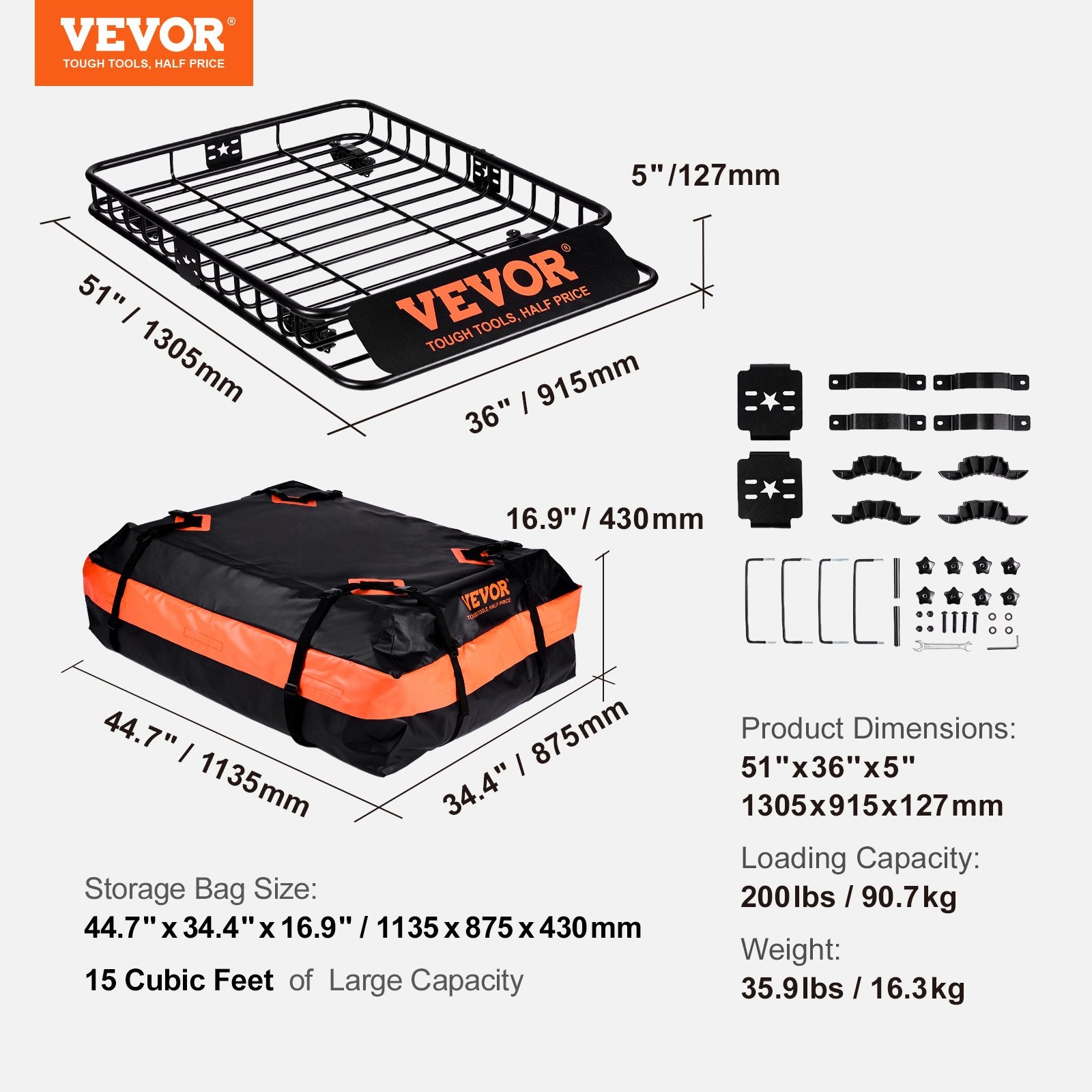 Roof Rack Cargo Basket for SUV Truck with Luggage Bag, 200 LBS Capacity