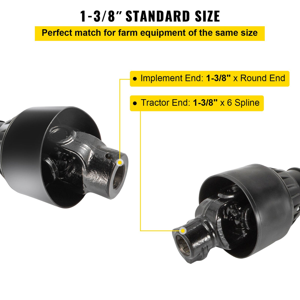 PTO Shaft 3.5cm 6 Spline Tractor Round Implement Series 4 Brush Hog Black