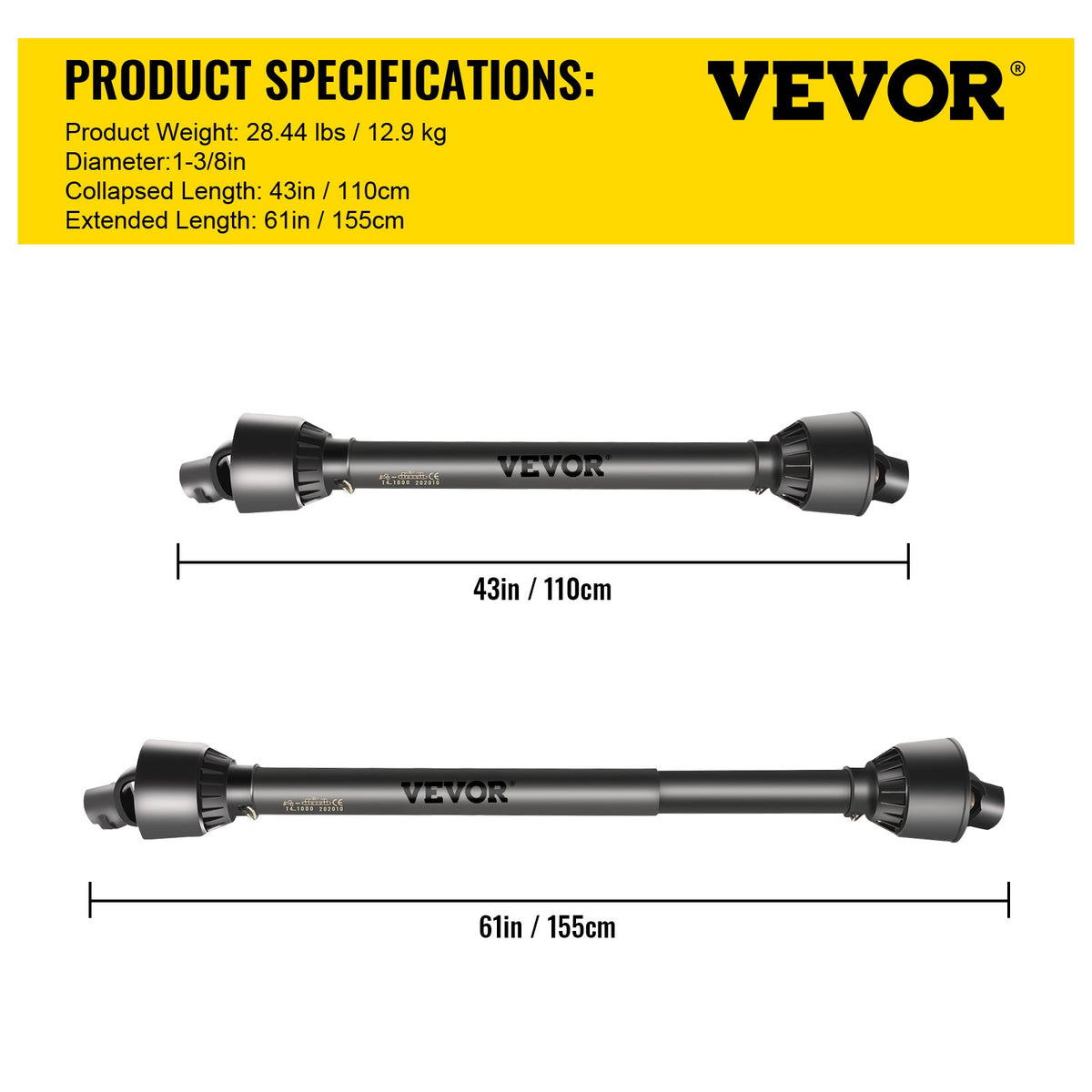 PTO Shaft 3.5cm 6 Spline Tractor Round Implement Series 4 Brush Hog Black