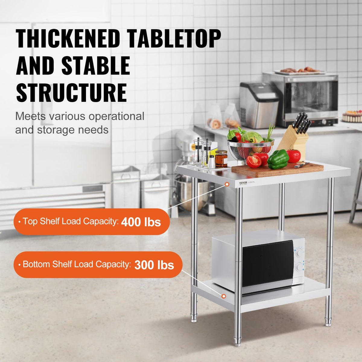 Stainless Steel Prep Table 24x30x34in Heavy Duty Adjustable Height Worktable