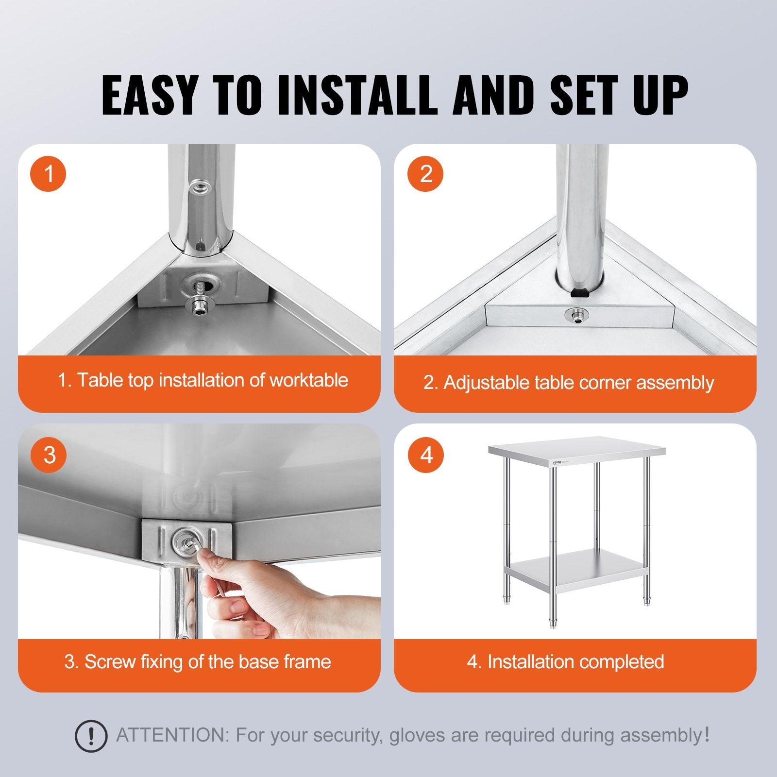 Stainless Steel Prep Table 24x30x34in Heavy Duty Adjustable Height Worktable