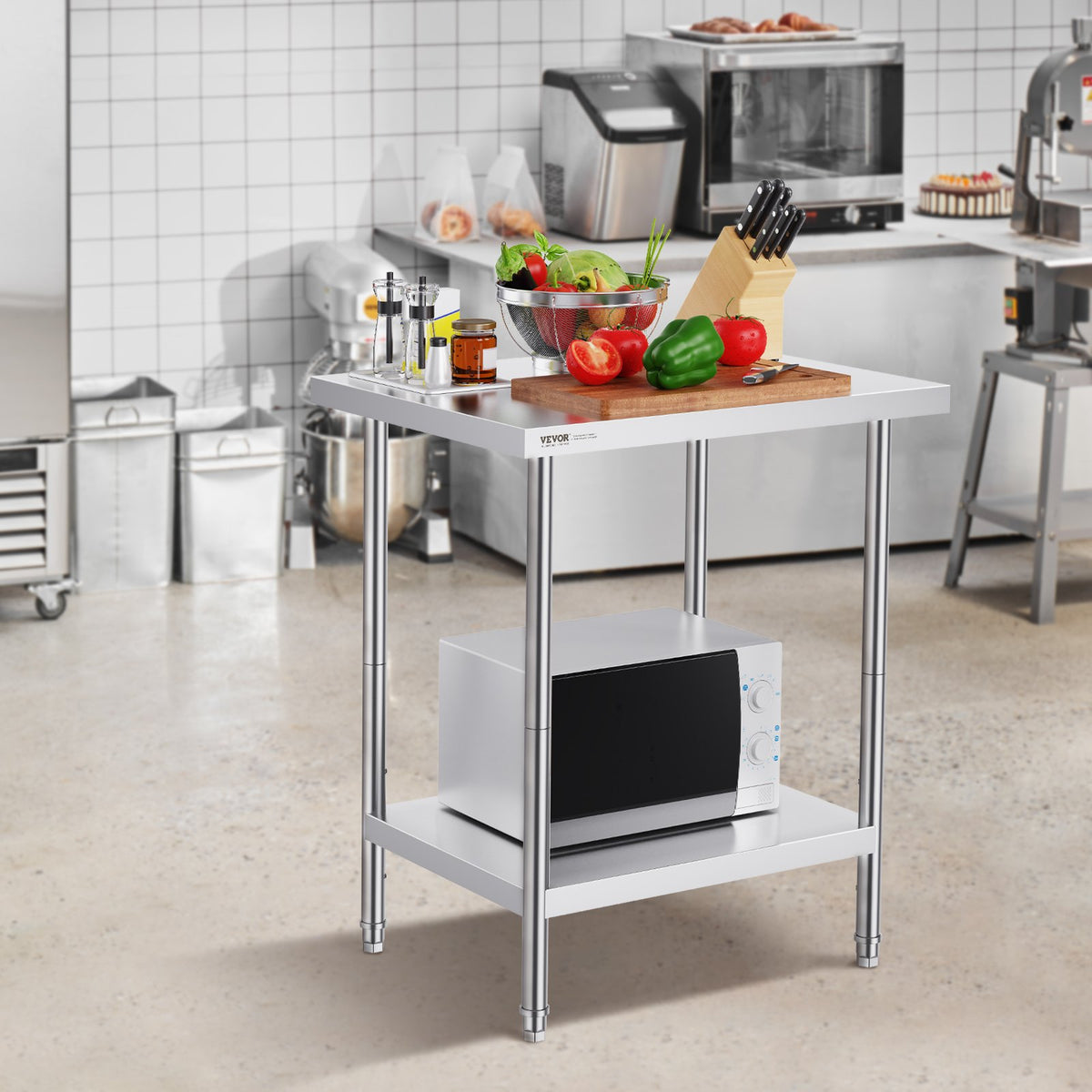 Stainless Steel Prep Table 24x30x34in Heavy Duty Adjustable Height Worktable