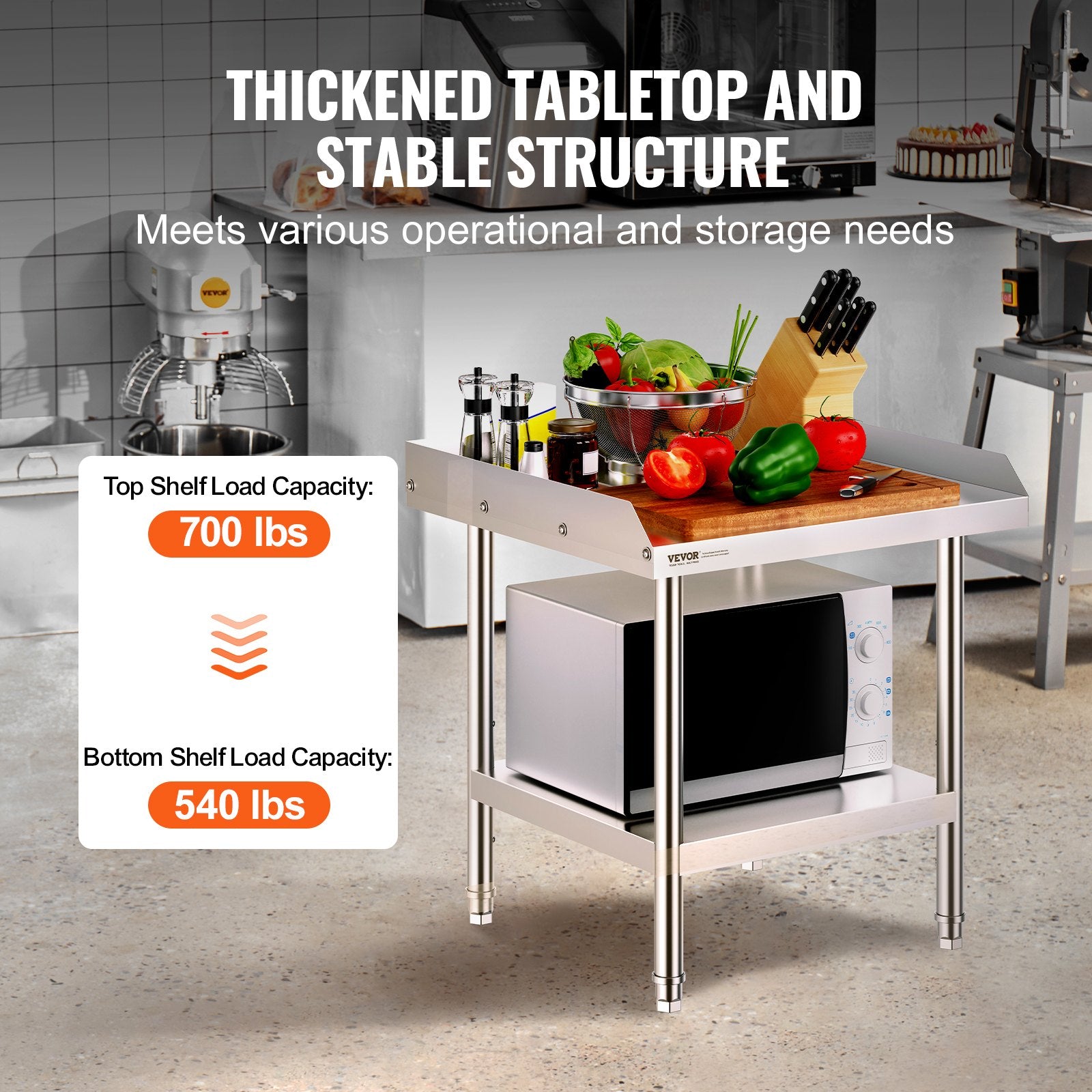 Stainless Steel Work Table 24x24x26in Heavy Duty Commercial Prep Backsplash