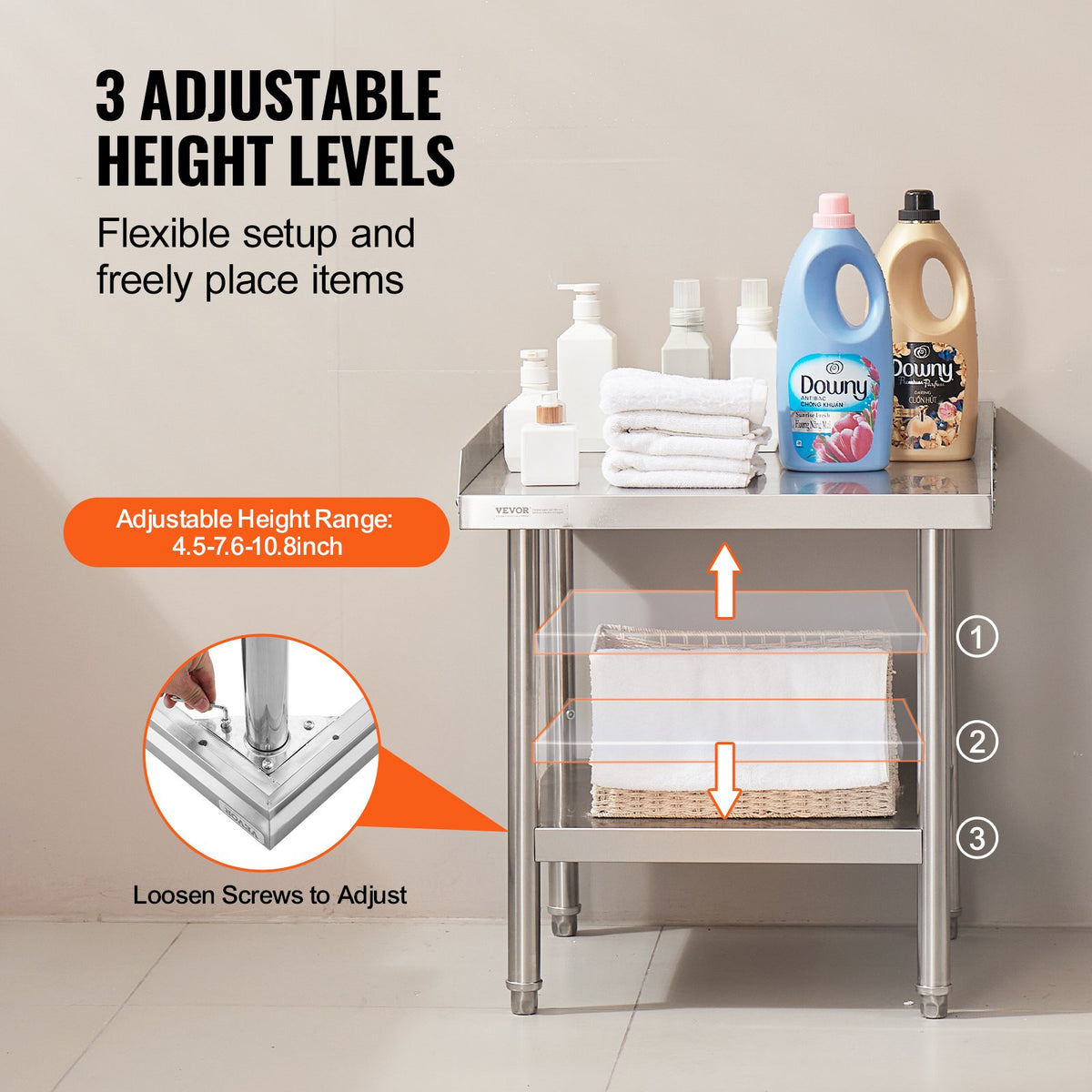 Stainless Steel Work Table 24x24x26in Heavy Duty Commercial Prep Backsplash